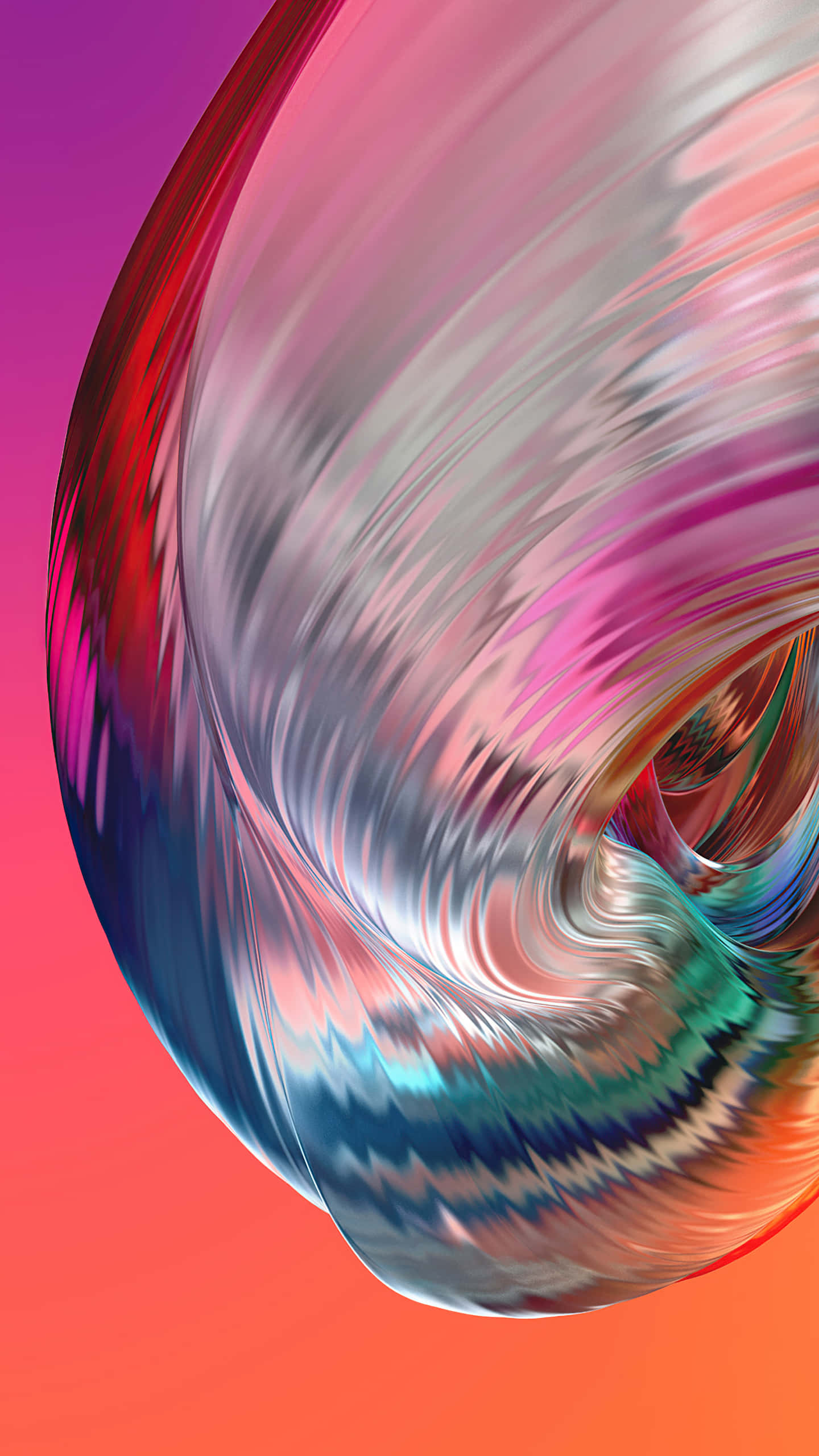 metallic ribbons, pink blue and silver, gradient sunset sky, 2K Phone Wallpaper