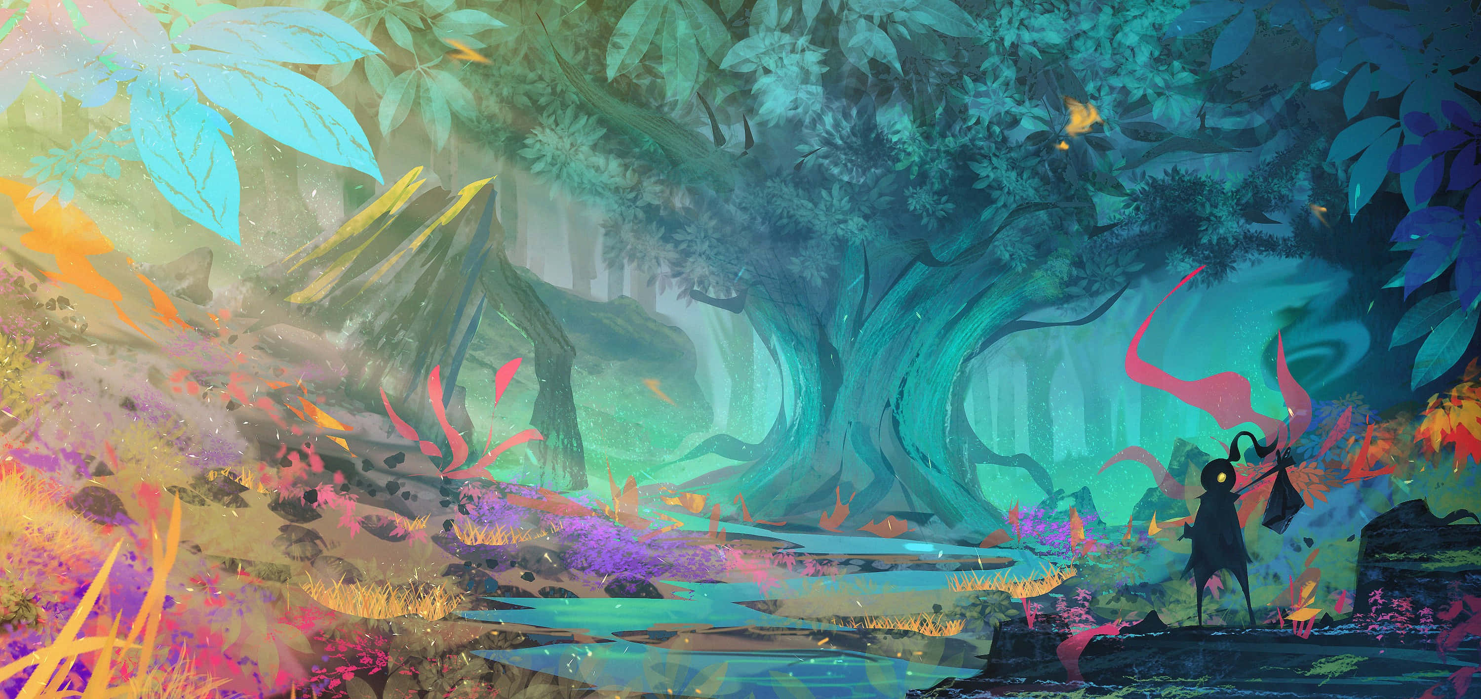 Colorful Magical Forest, glowing tree, surreal forest, 2K Desktop Wallpaper
