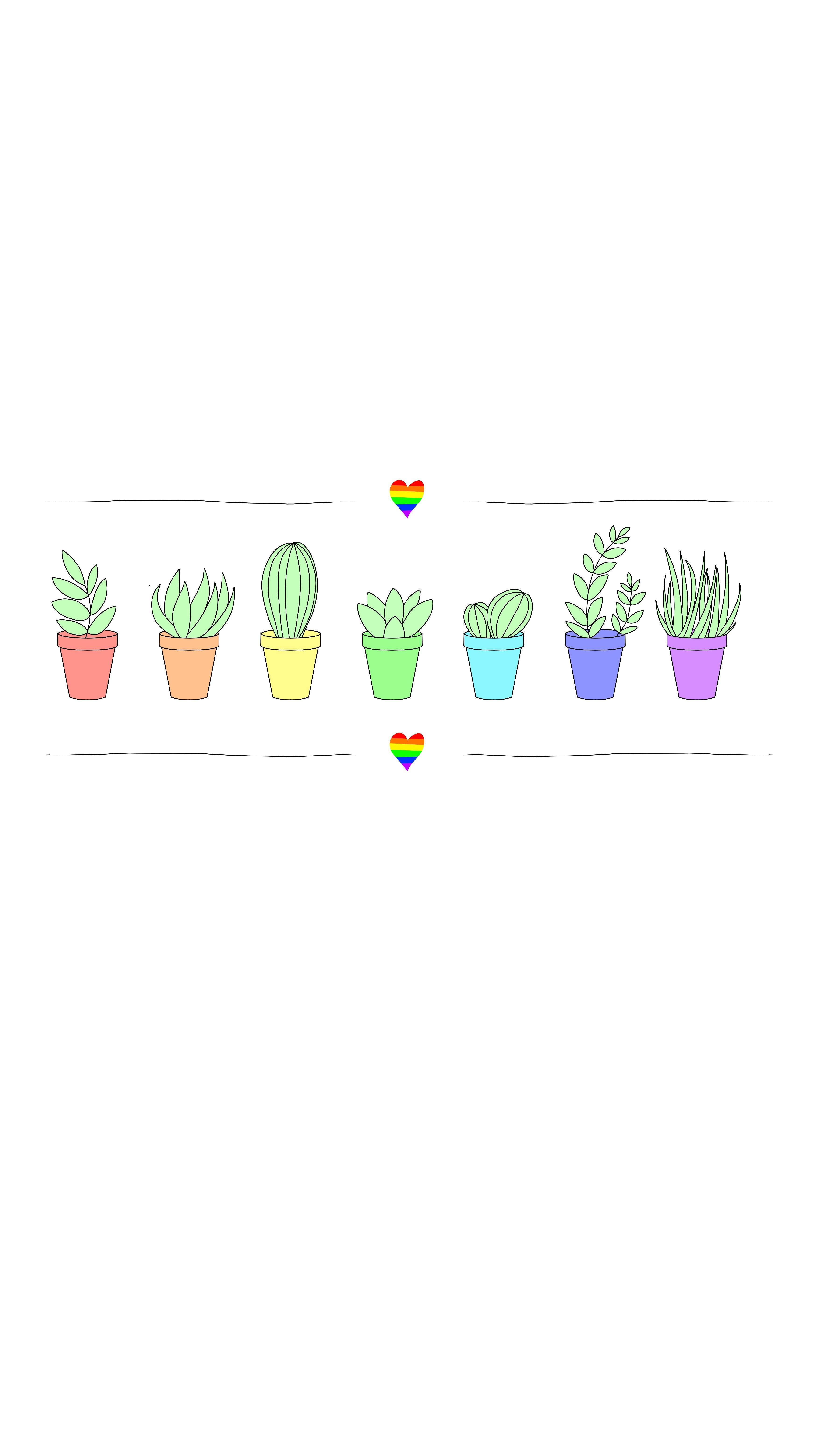 cute pride, 7 colorful potted cacti and succulents, rainbow hearts, 5K Phone Wallpaper