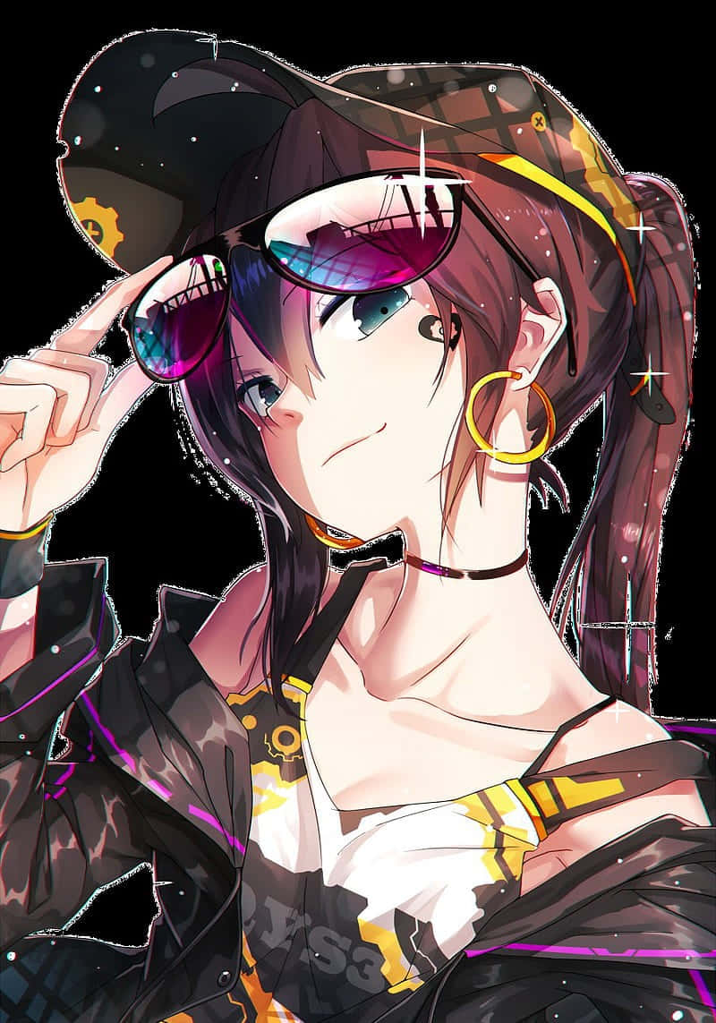 anime girl, dark hair, sunglasses, SD Phone Wallpaper