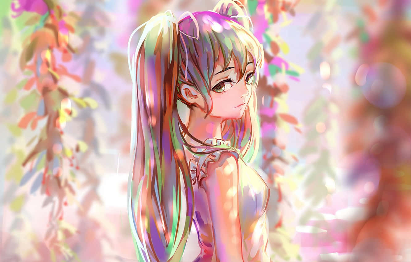 musical artist, colorful anime, rainbow hair, HD Desktop Wallpaper