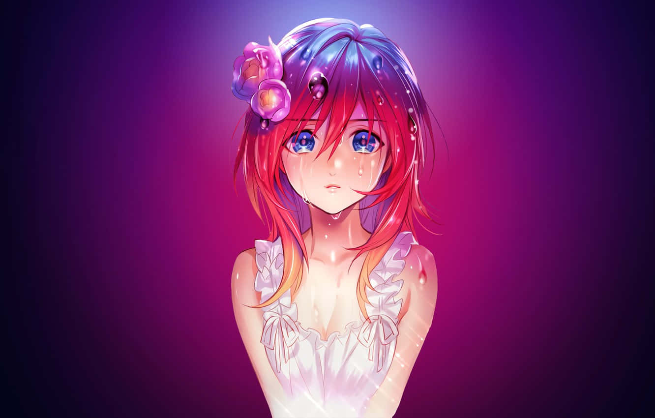 anime girl, red hair, blue eyes, HD Desktop Wallpaper