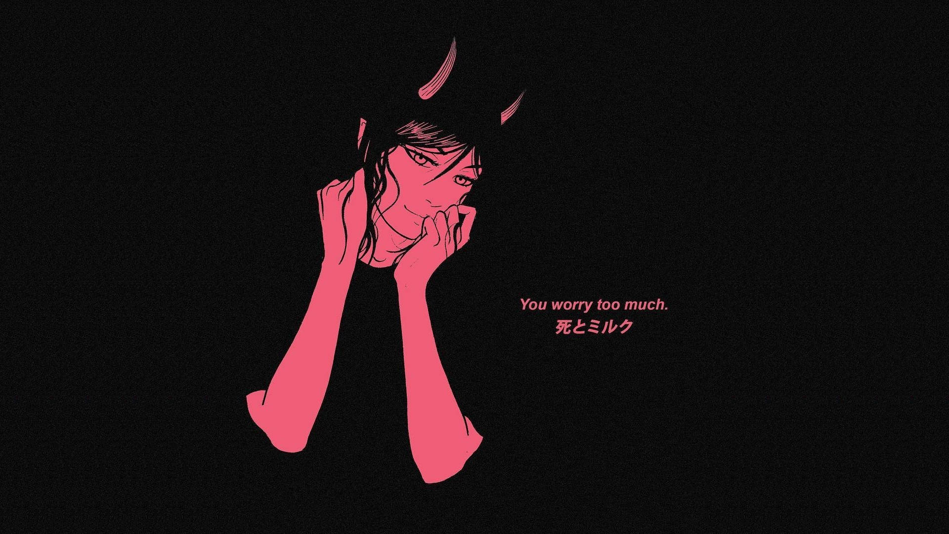 Sad Demon Girl, pink-hued anime girl, horns, Full HD Desktop Wallpaper