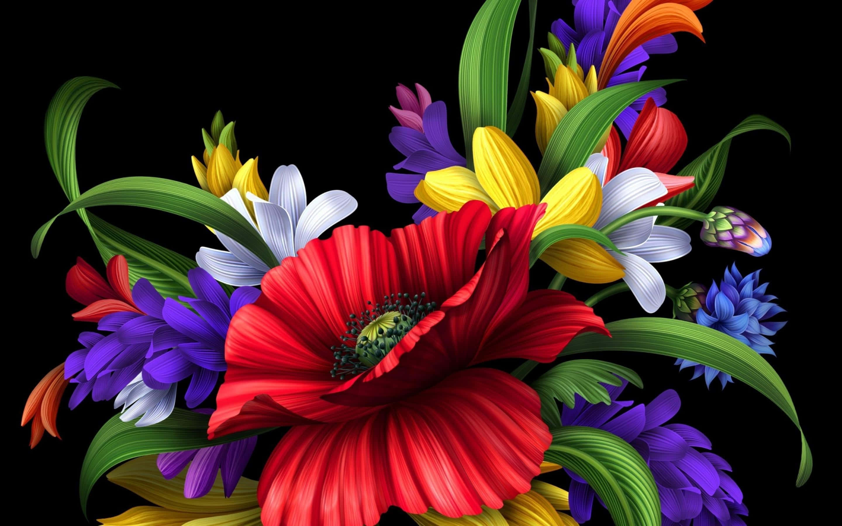 colorful flowers, red poppies, yellow tulips, 2K Desktop Wallpaper