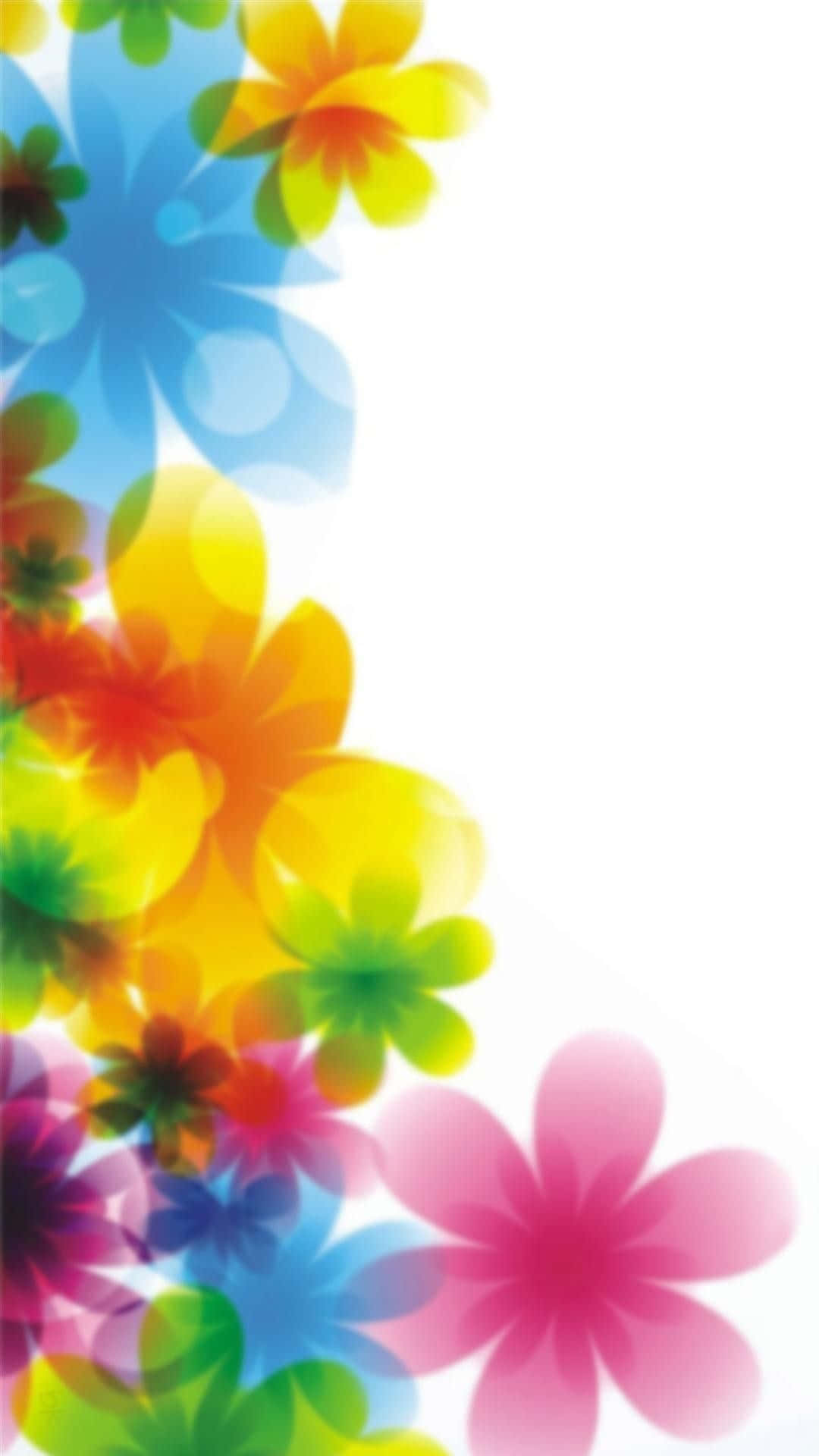 colorful flowers, white background, rainbow hues, Full HD Phone Wallpaper