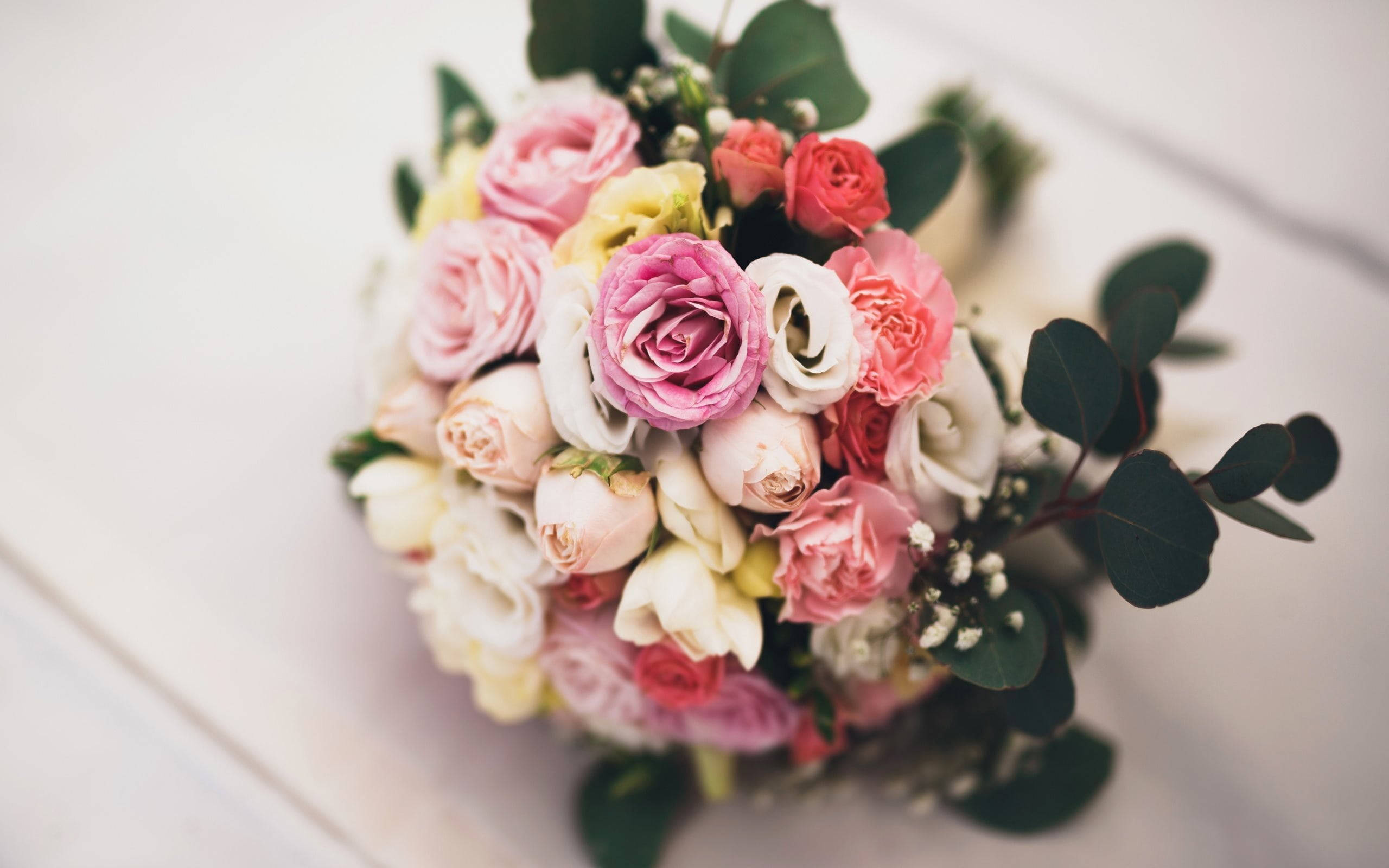 pastel bouquet, pink roses, white roses, 2K Desktop Wallpaper