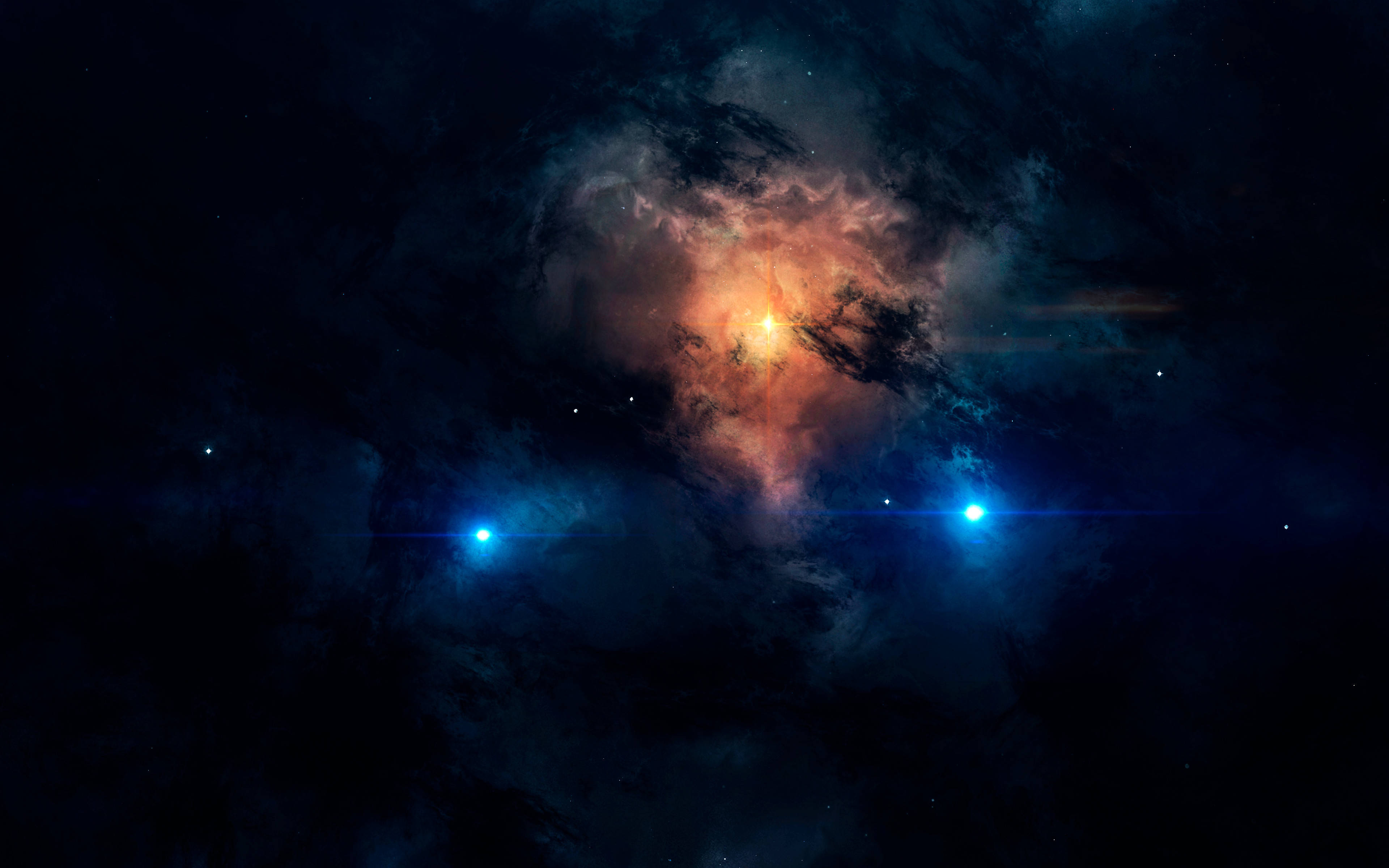 Colorful Galaxy, cosmic nebula, fiery orange, 4K Desktop Wallpaper
