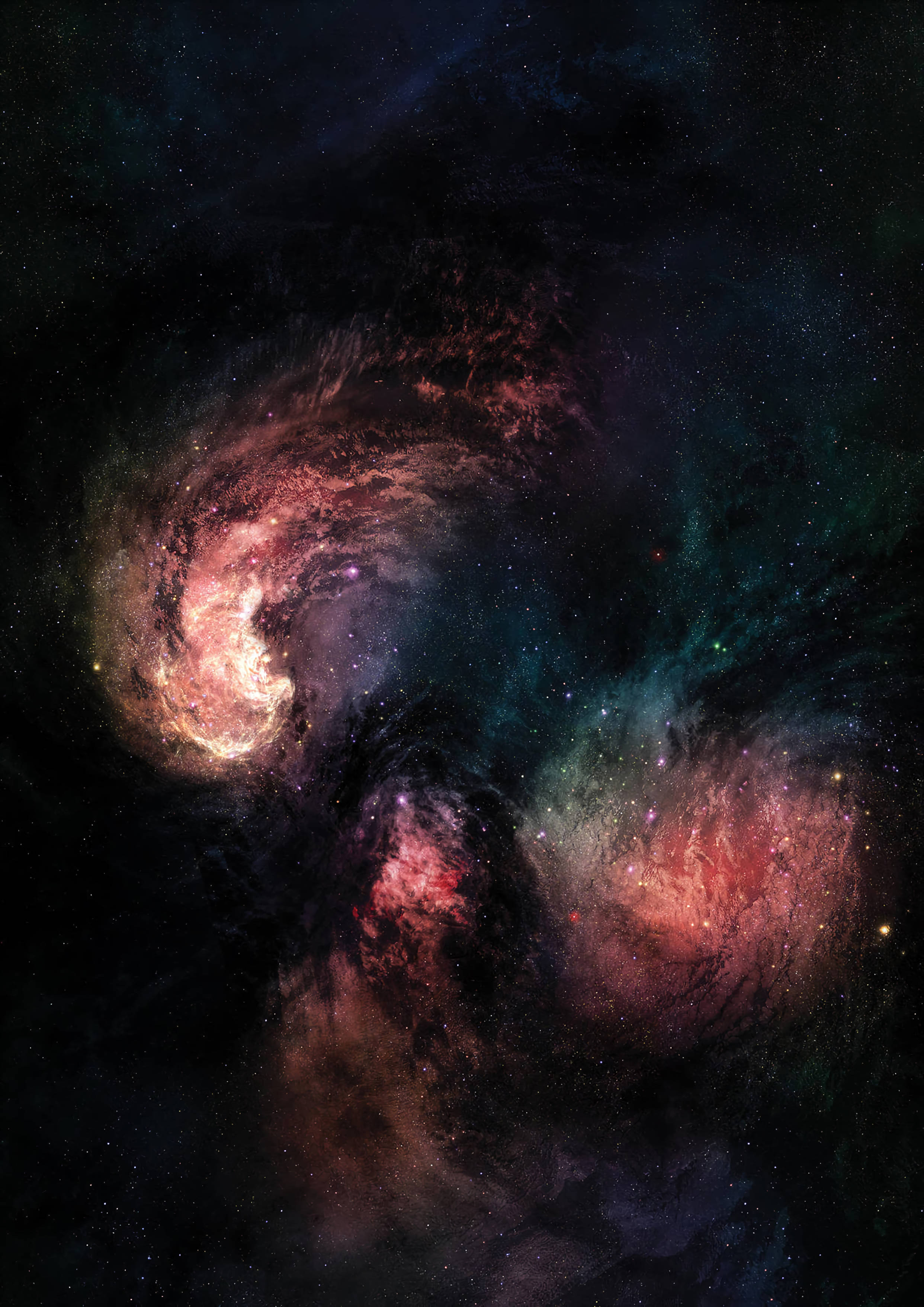 Colorful Galaxy, cosmic nebulae, fiery reds, 2K Phone Wallpaper