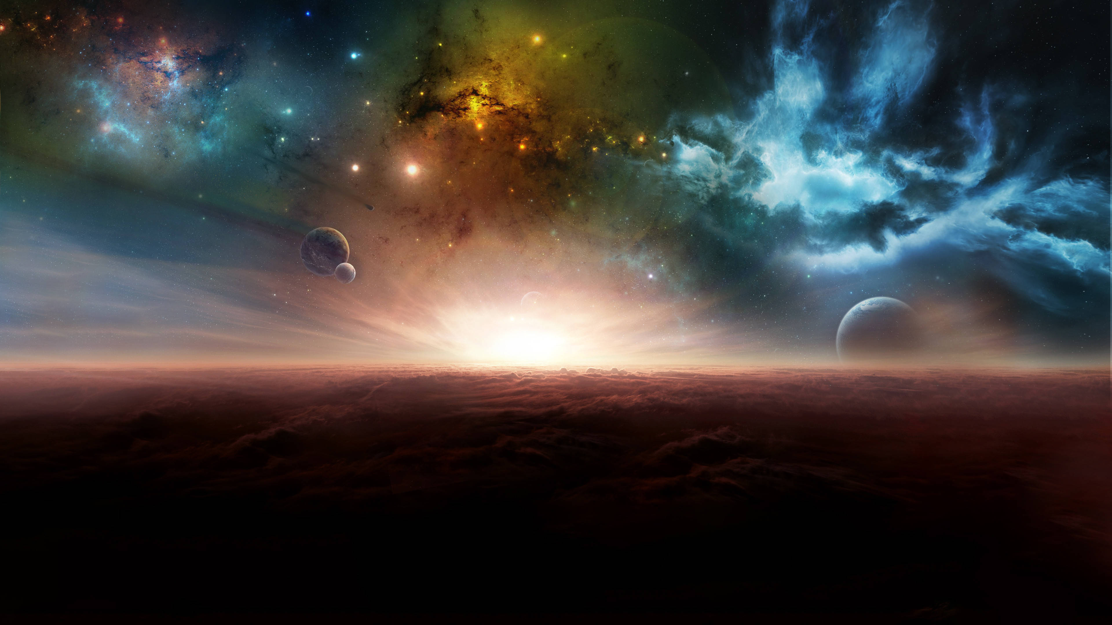 Colorful Galaxy, cosmic sunrise, alien clouds, 4K Desktop Wallpaper