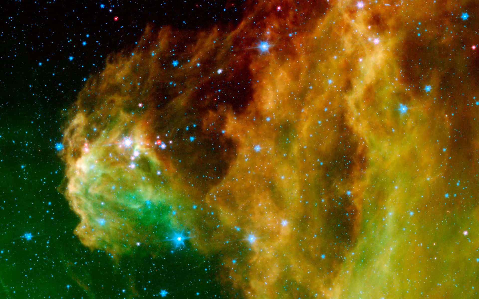 yellow galaxy, Vibrant Yellow Galaxy Wallpaper, swirling orange yellow and green gases, Full HD Desktop Wallpaper
