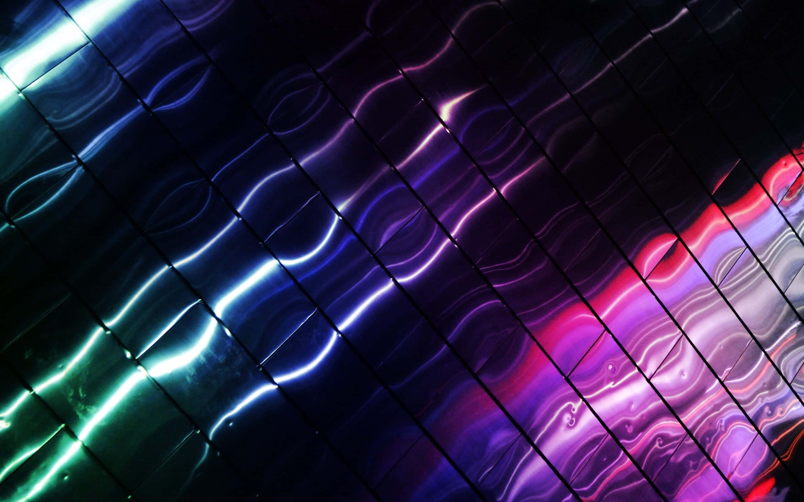 neon waves, blue green purple pink, dark tiled surface, 2K Desktop Wallpaper