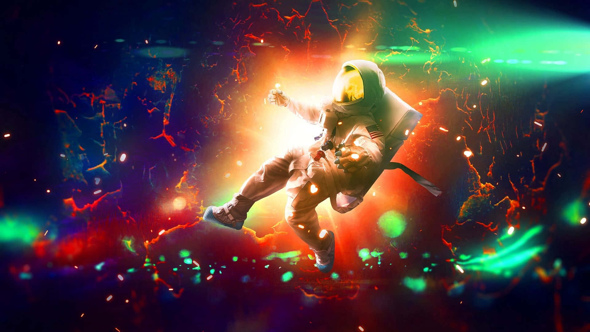 space suit, astronaut, neon green, Full HD Desktop Wallpaper