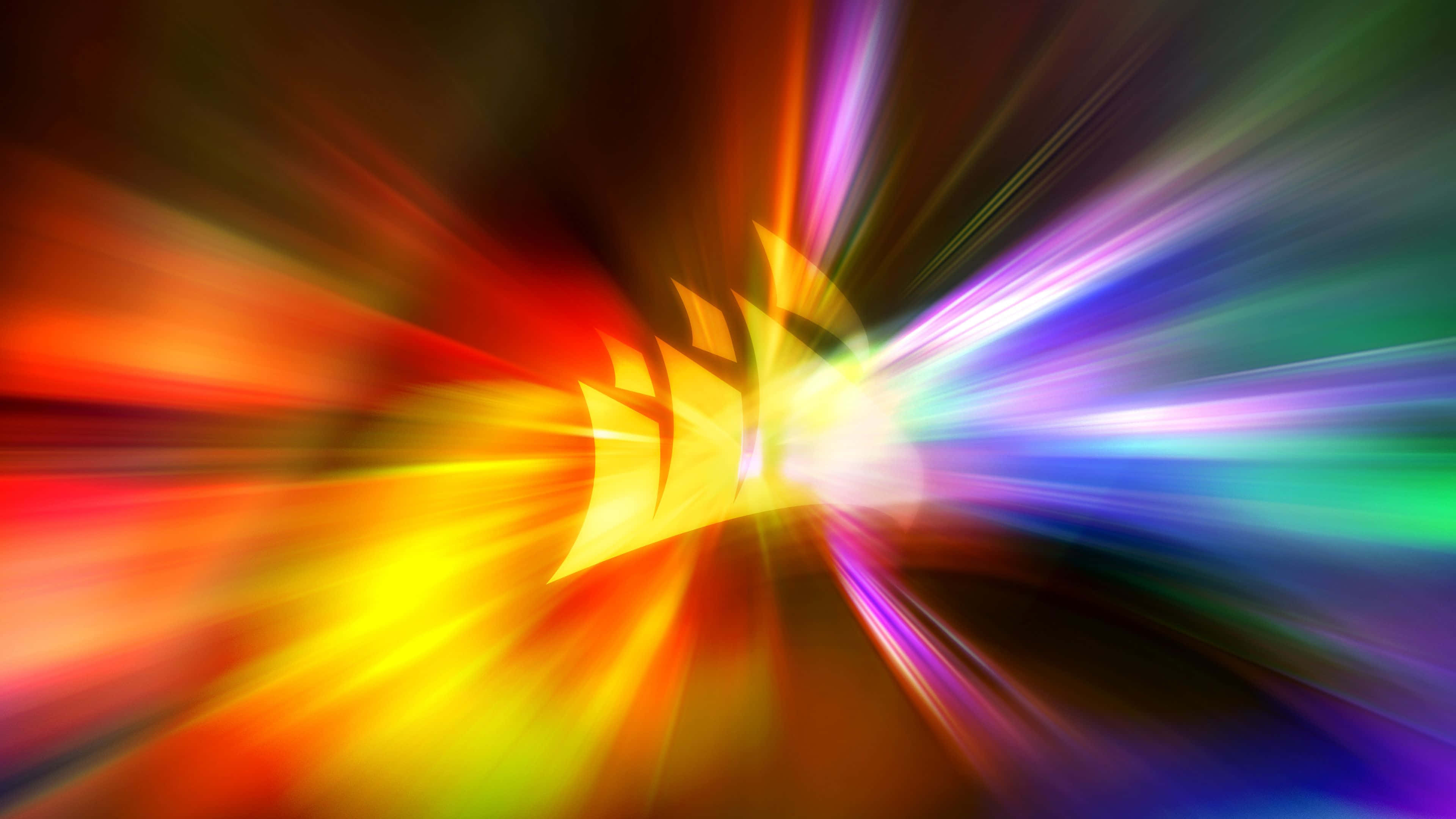 Colorful Gaming, vibrant abstract light rays, central golden shape, 4K Desktop Wallpaper
