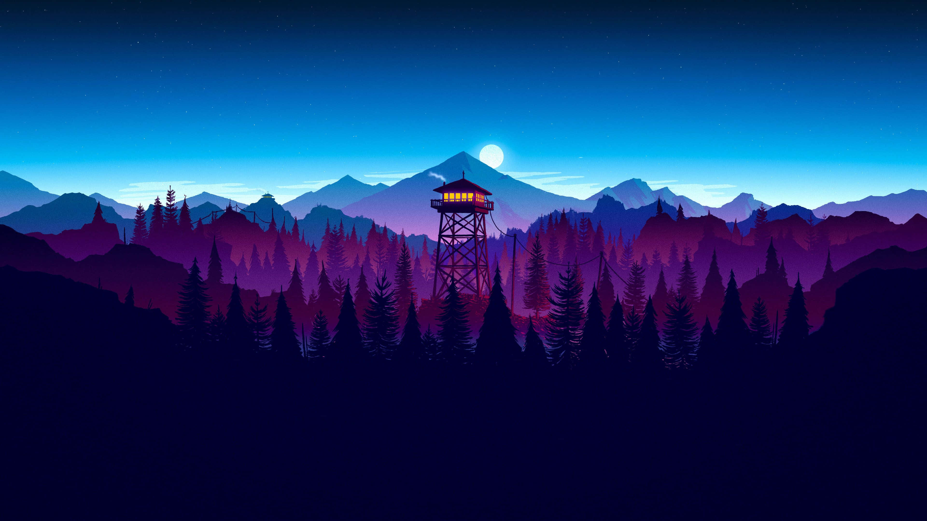 Colorful Gaming, fire lookout tower, starry night sky, 4K Desktop Wallpaper