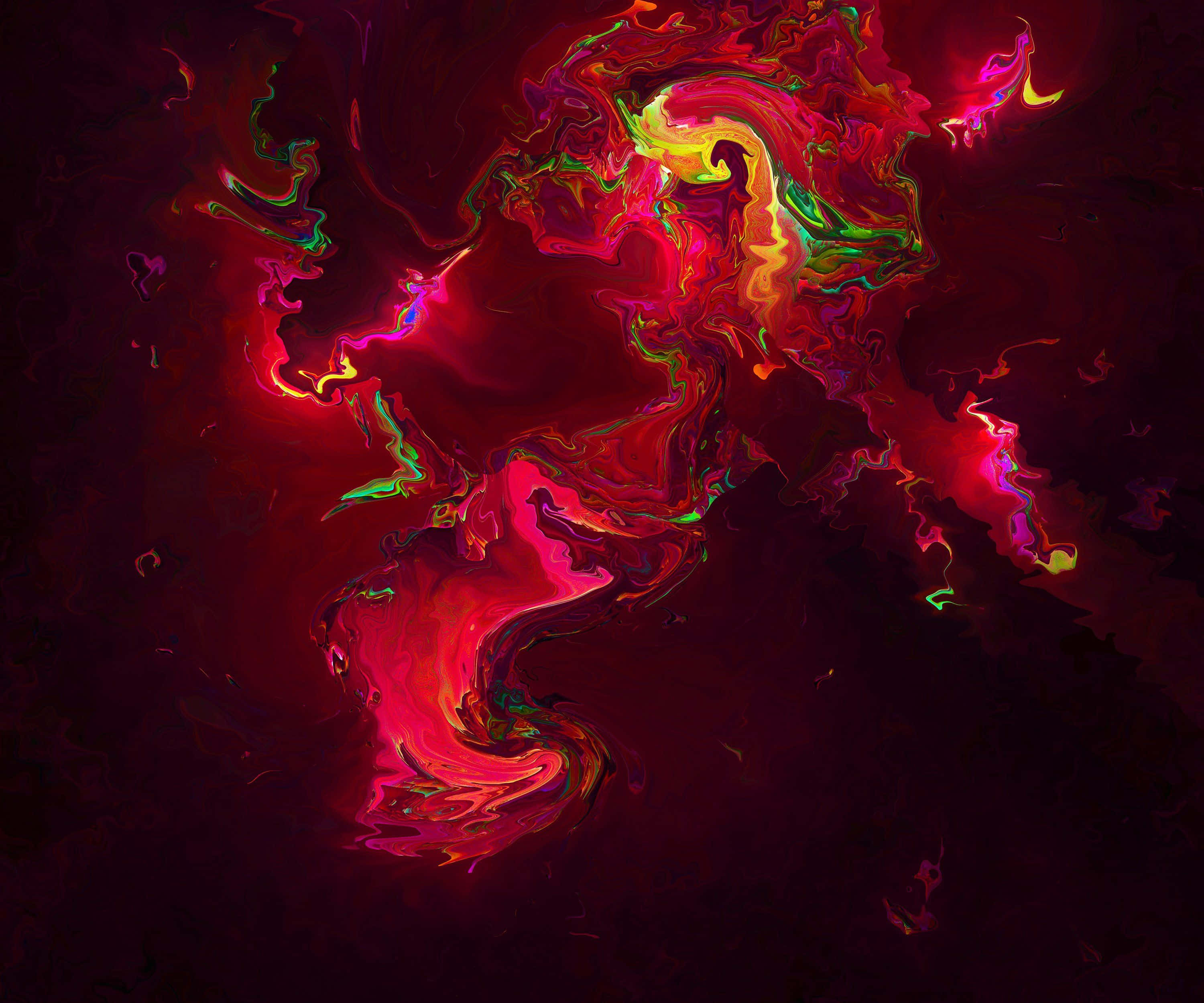 red, green, neon swirls, 2K Desktop Wallpaper