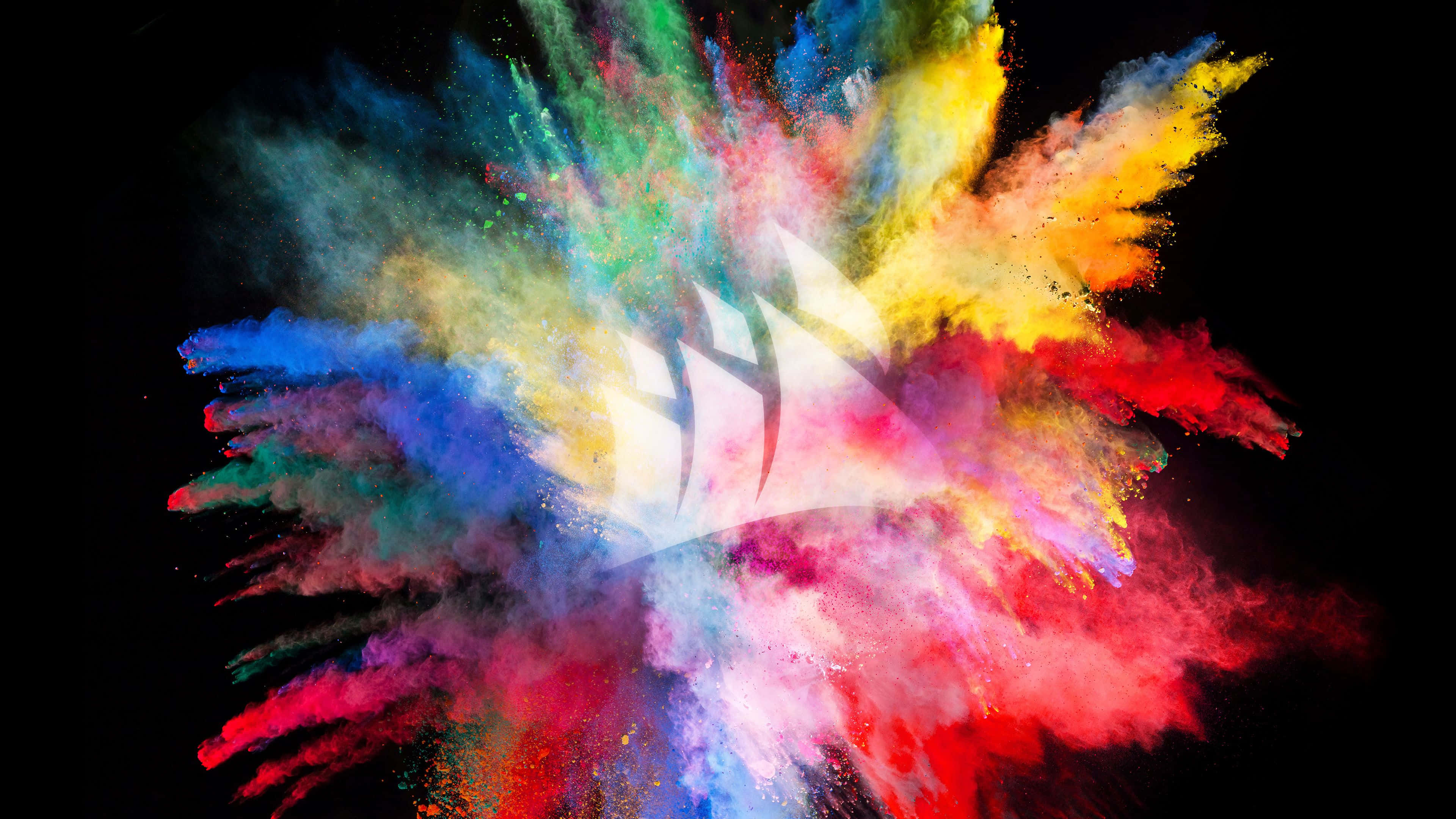 Colorful Gaming, multicolored powder, stark black background, 4K Desktop Wallpaper