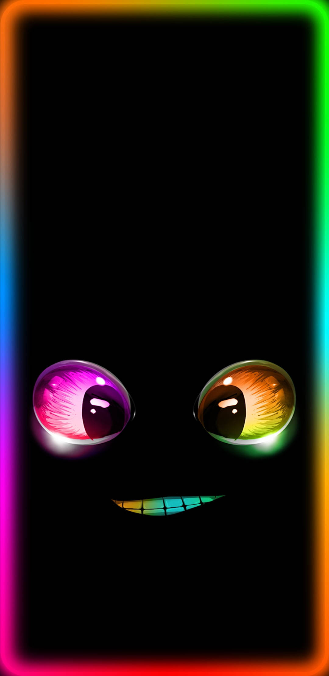 multicolor neon face, rainbow eyes, smiling mouth, Full HD Phone Wallpaper