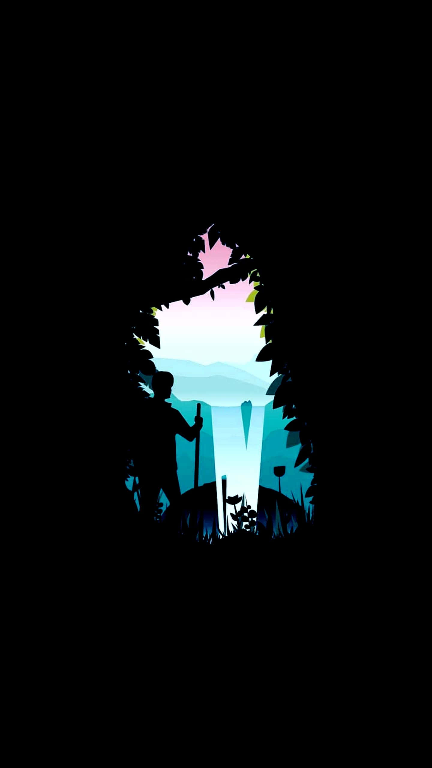 Colorful OLED, glowing blue and pink mountain valley, twilight, 2K Phone Wallpaper