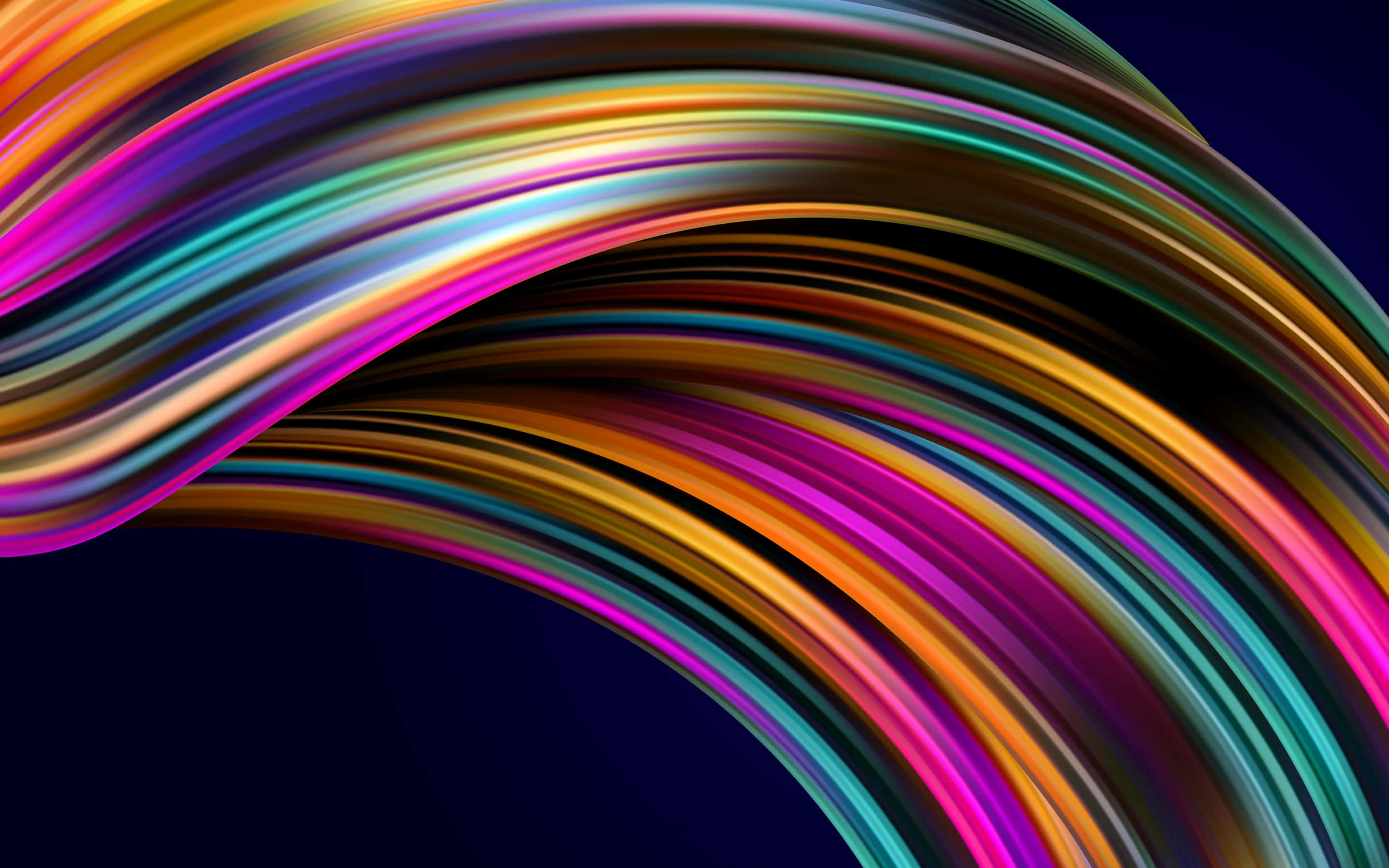 Colorful OLED, multicolored ribbons, deep navy background, 2K Desktop Wallpaper