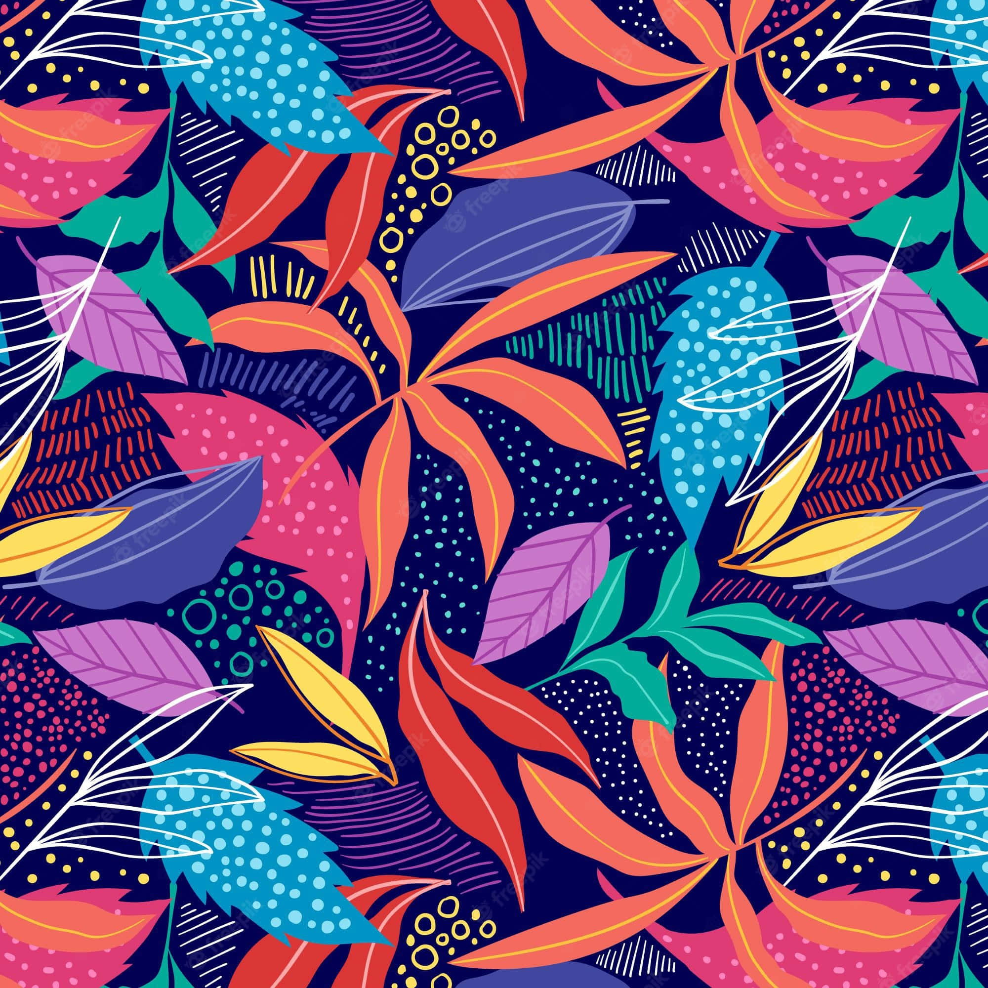 colorful pattern, tropical pattern, leaves, Full HD Desktop Wallpaper