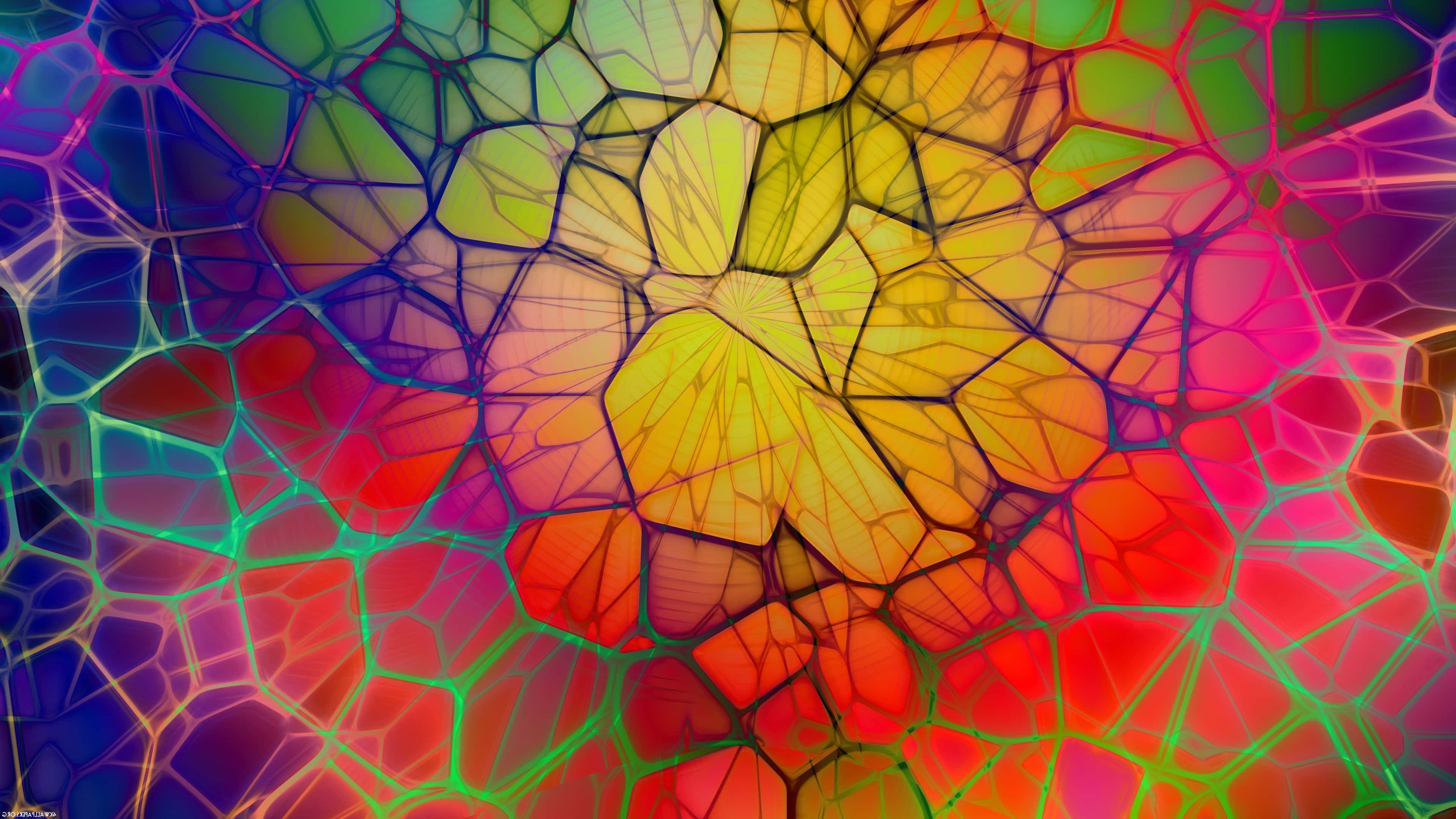 colorful abstract art, nerve-like pattern, polygonal cells, 4K Desktop Wallpaper