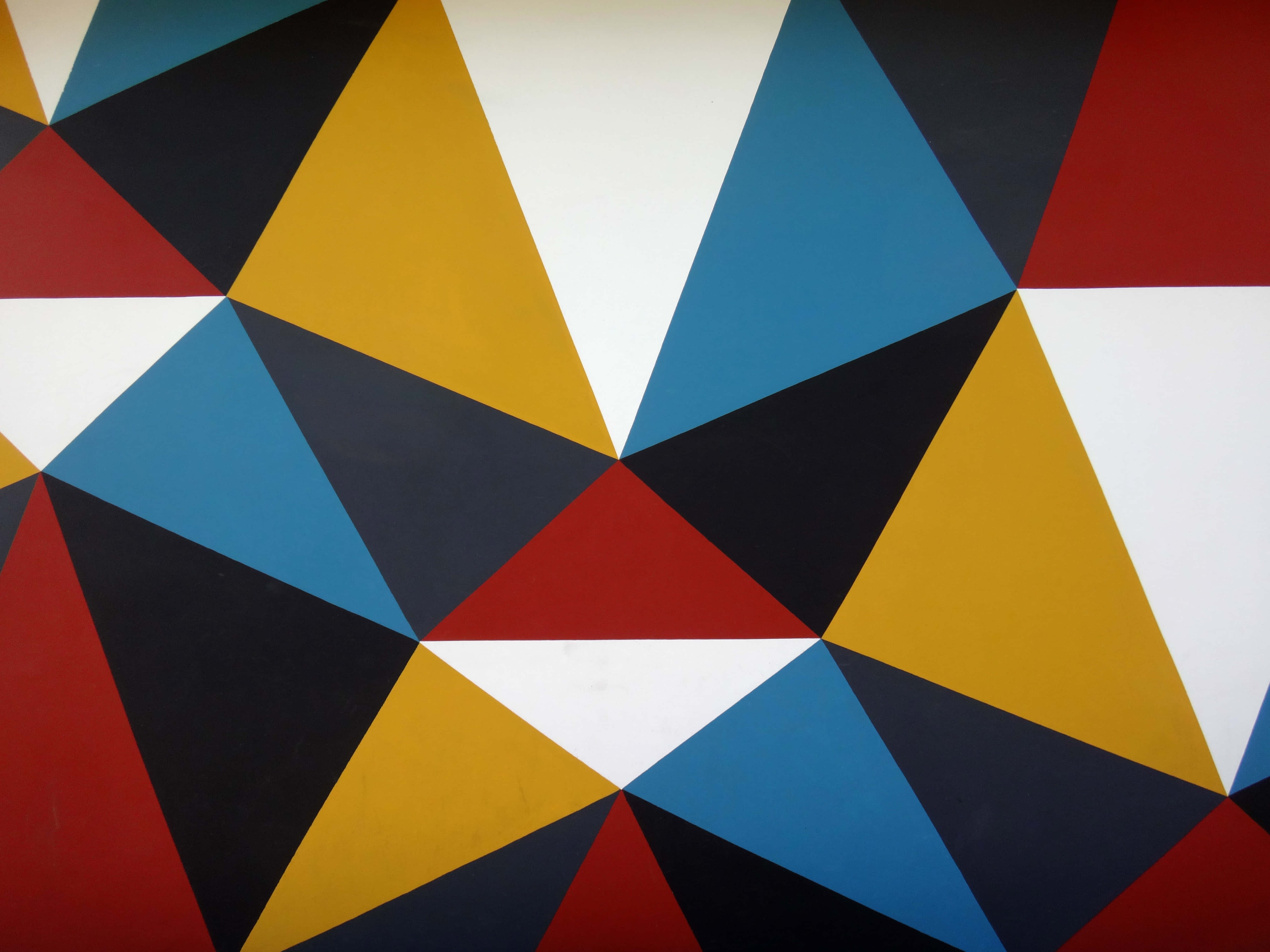 vibrant geometric pattern, bold triangles, red yellow blue, 4K Desktop Wallpaper