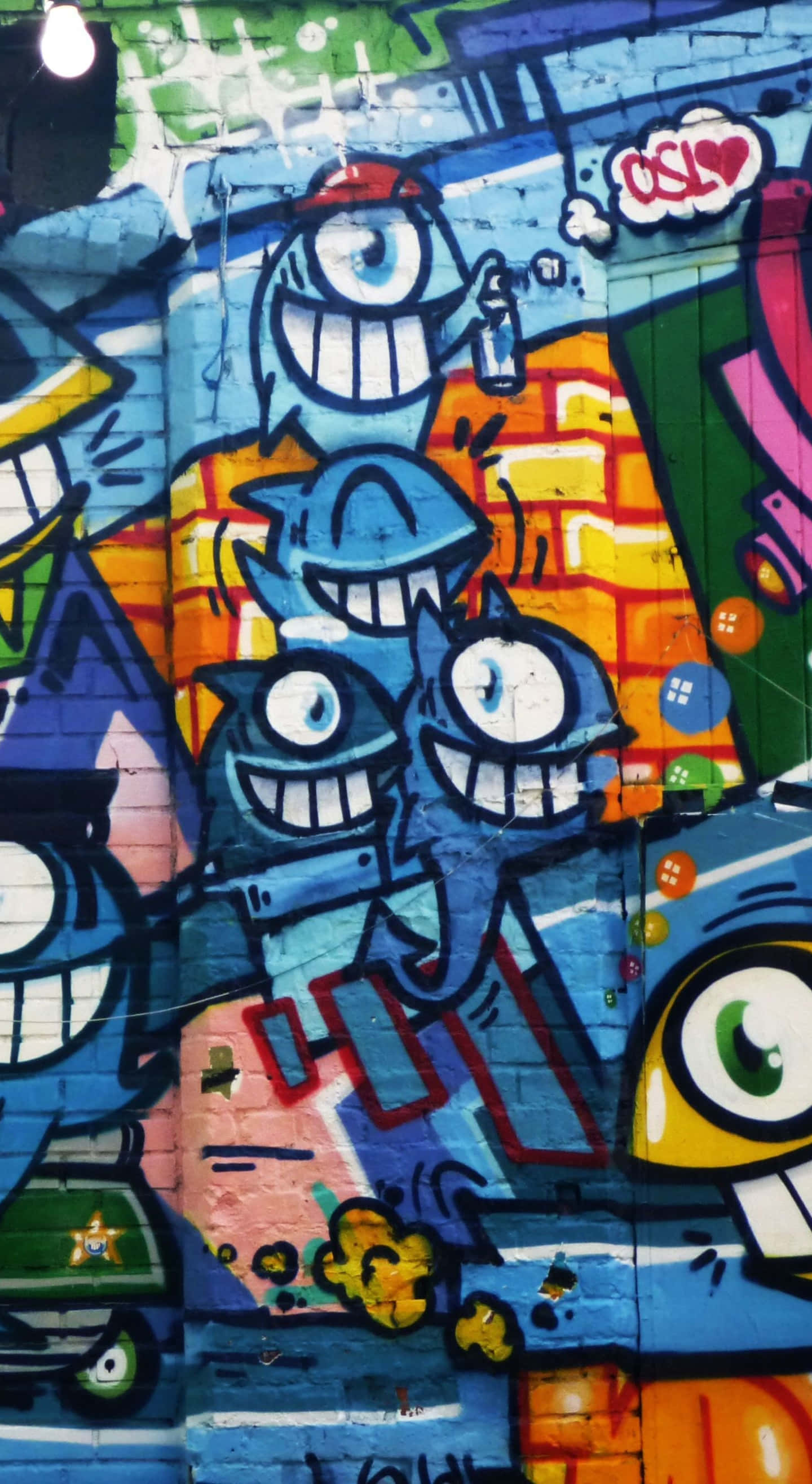 graffiti wall art, one-eyed creatures, blue monsters, 2K Phone Wallpaper