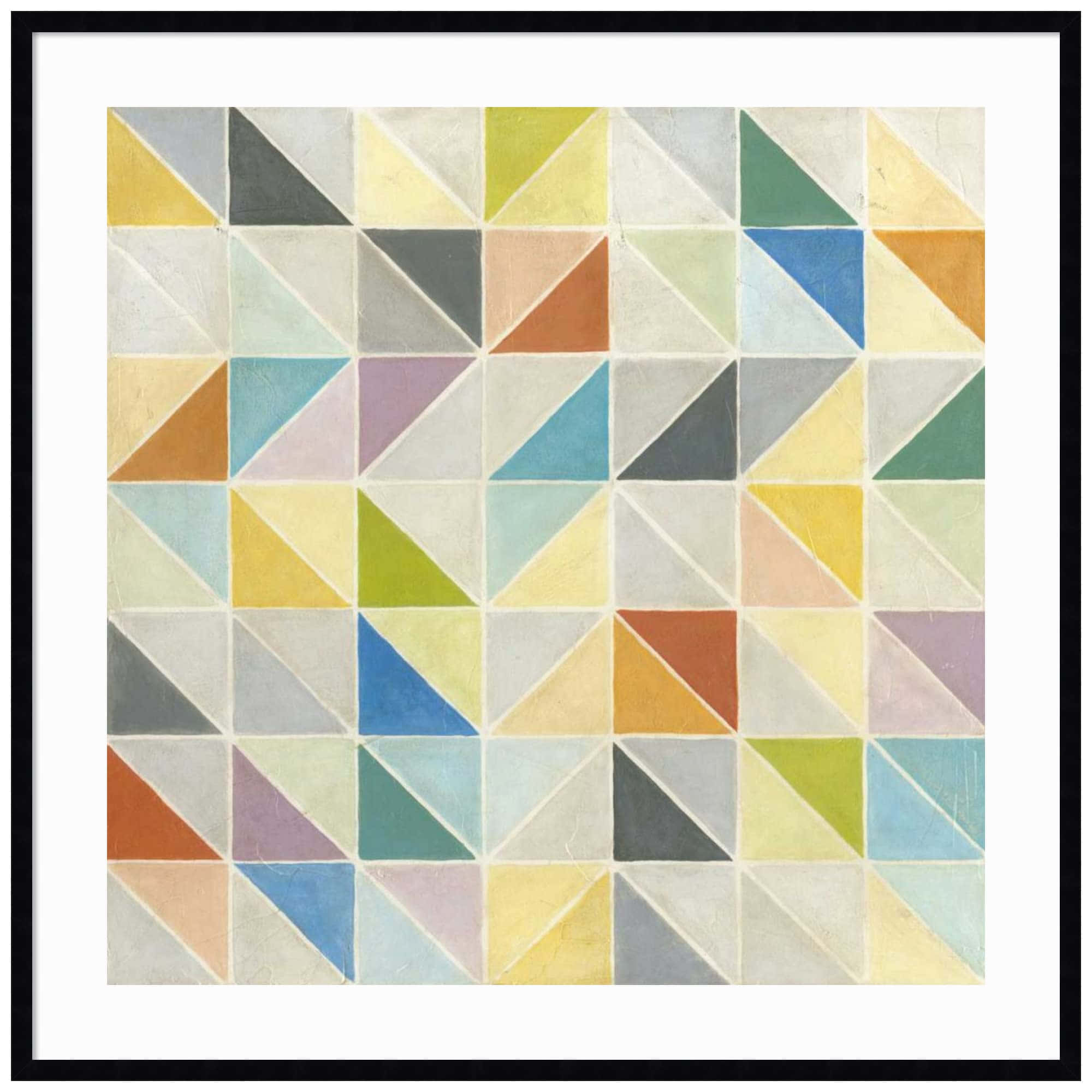 multifaceted canvas wall art, grid of colorful triangles, soft pastel and muted tones, Full HD Desktop Wallpaper