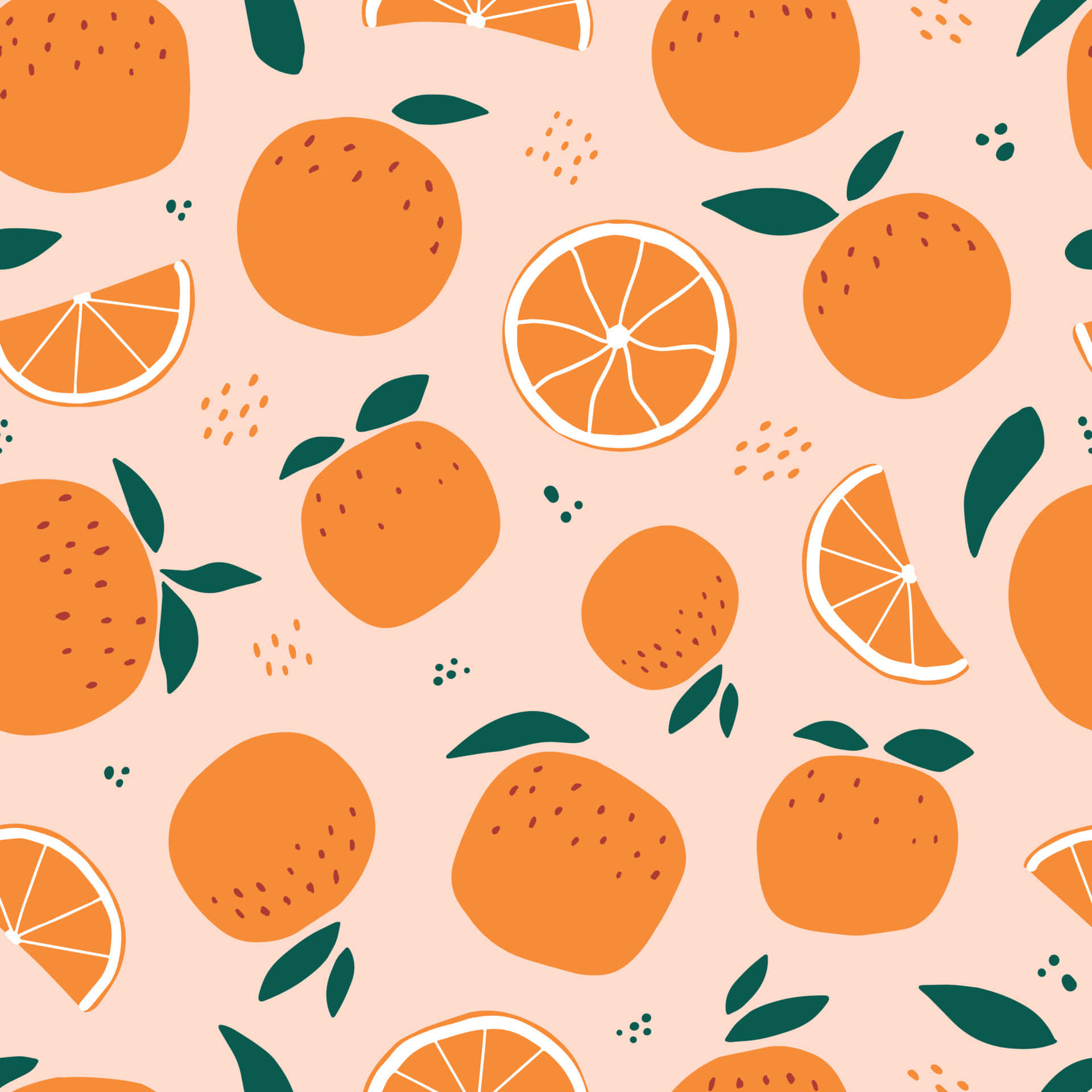 oranges, pink background, green leaves, Full HD Desktop Wallpaper