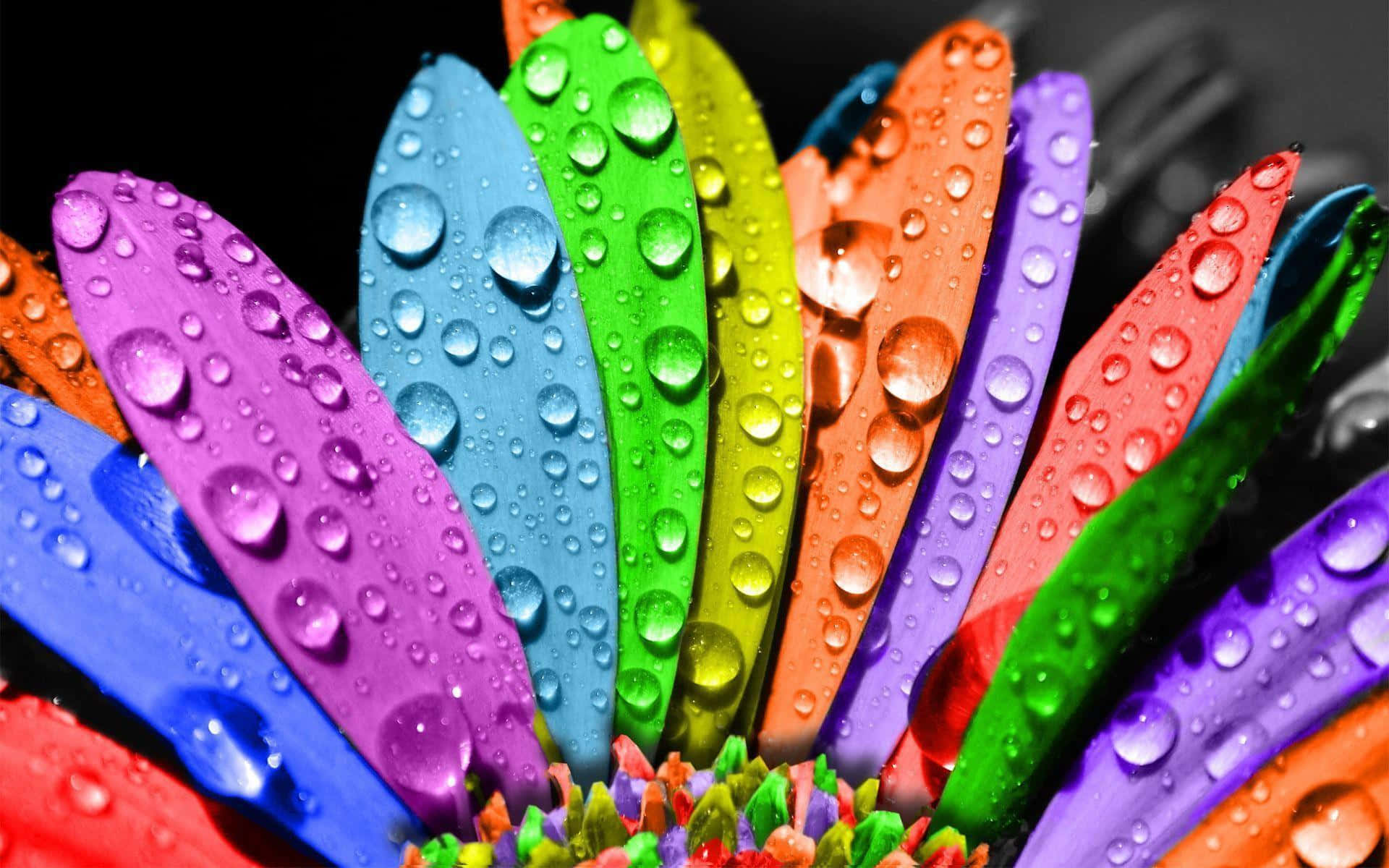 Colorful Flower Petals Desktop, rainbow flower petals, dewdrops, Full HD Desktop Wallpaper