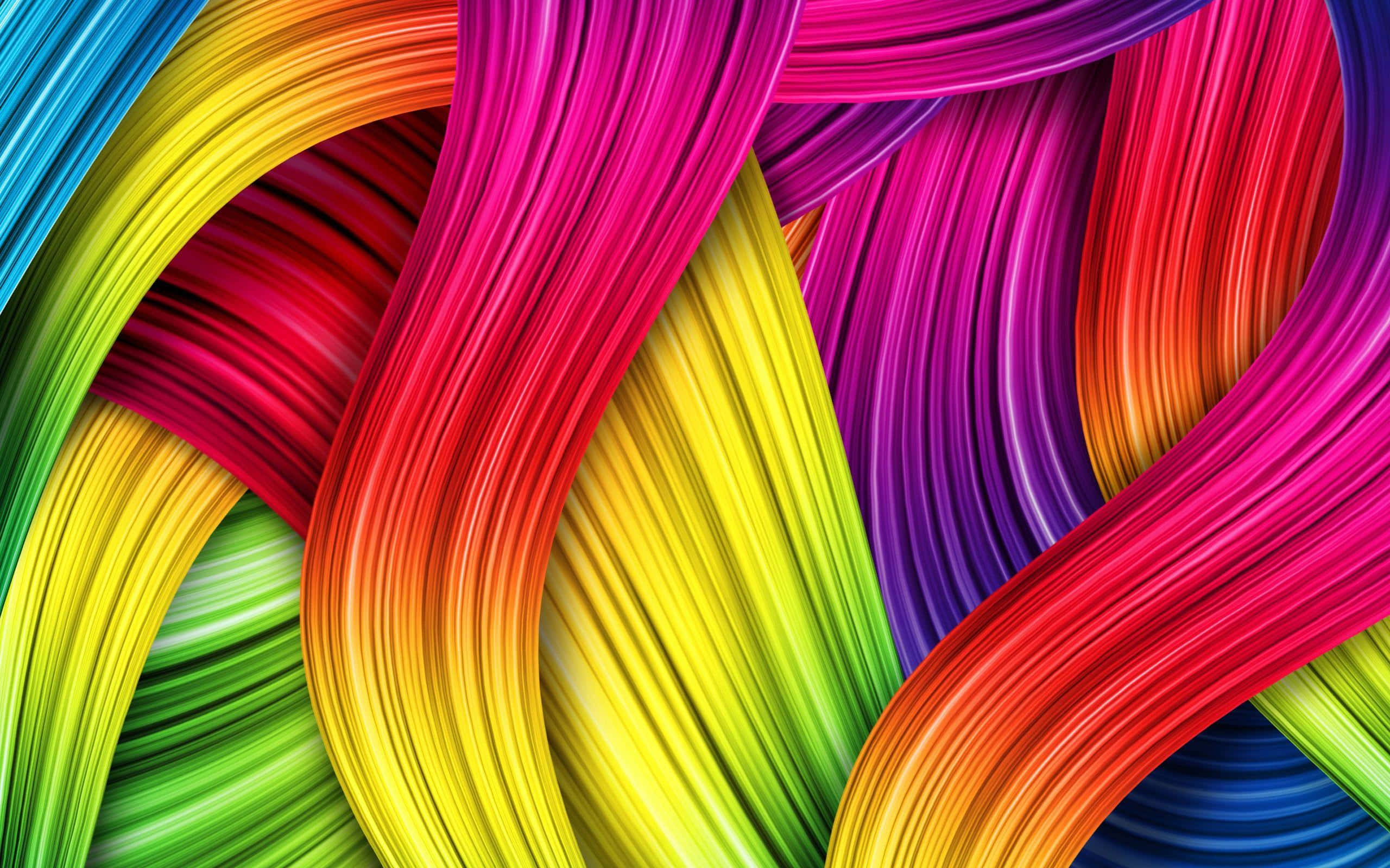colorful wavy background, colorful lines, vibrant rainbow-colored ribbons, 2K Desktop Wallpaper