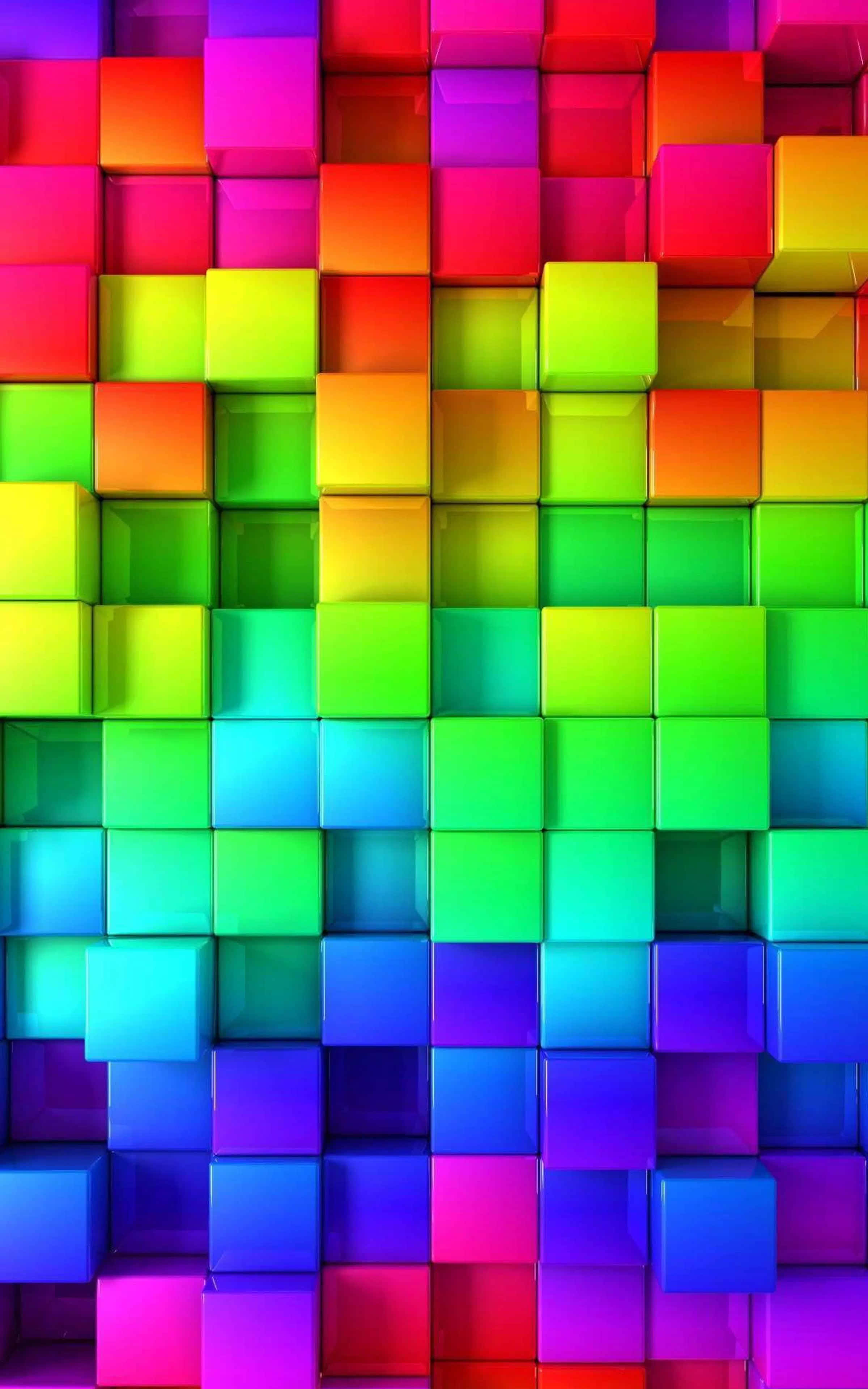 colorful pattern, vibrant glossy cubes, rainbow hues, 4K Phone Wallpaper