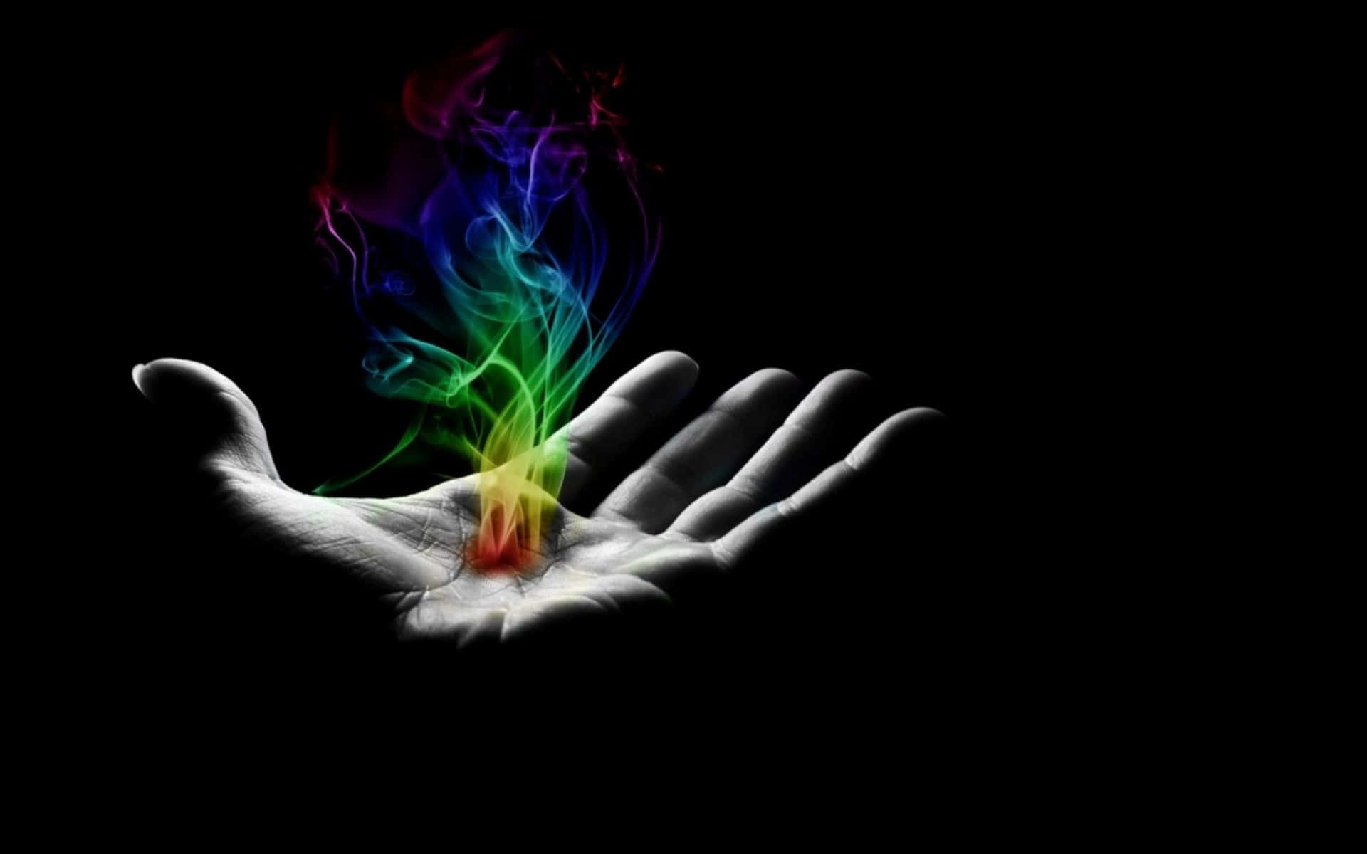 rainbow colored flame, vibrant rainbow smoke, stark black background, Full HD Desktop Wallpaper