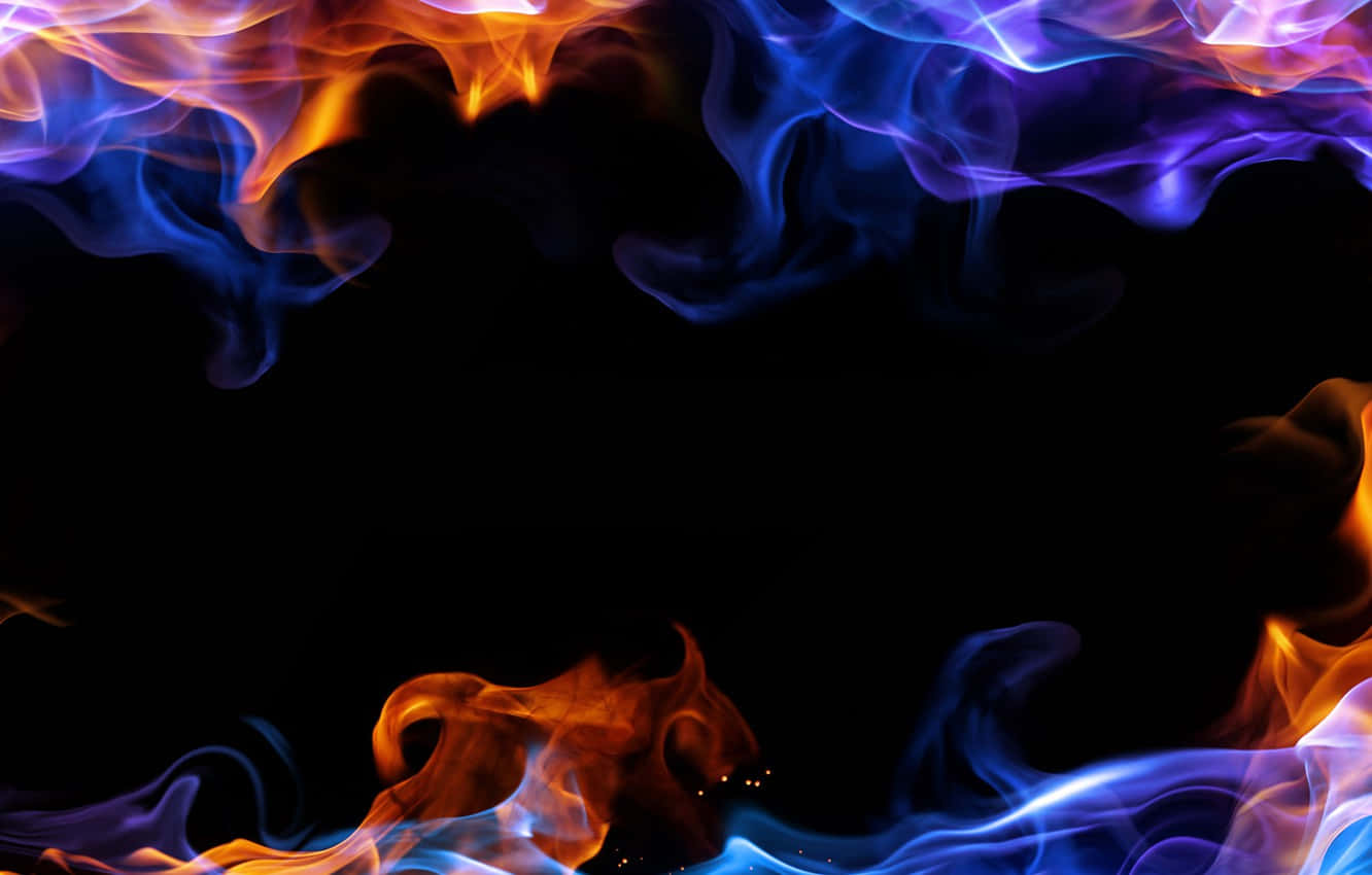 vivid orange, electric blue, flames, HD Desktop Wallpaper