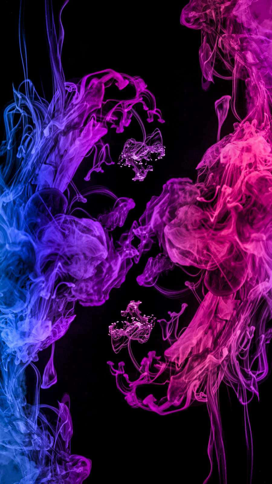 vibrant blue, pink ink swirls, stark black background, HD Phone Wallpaper