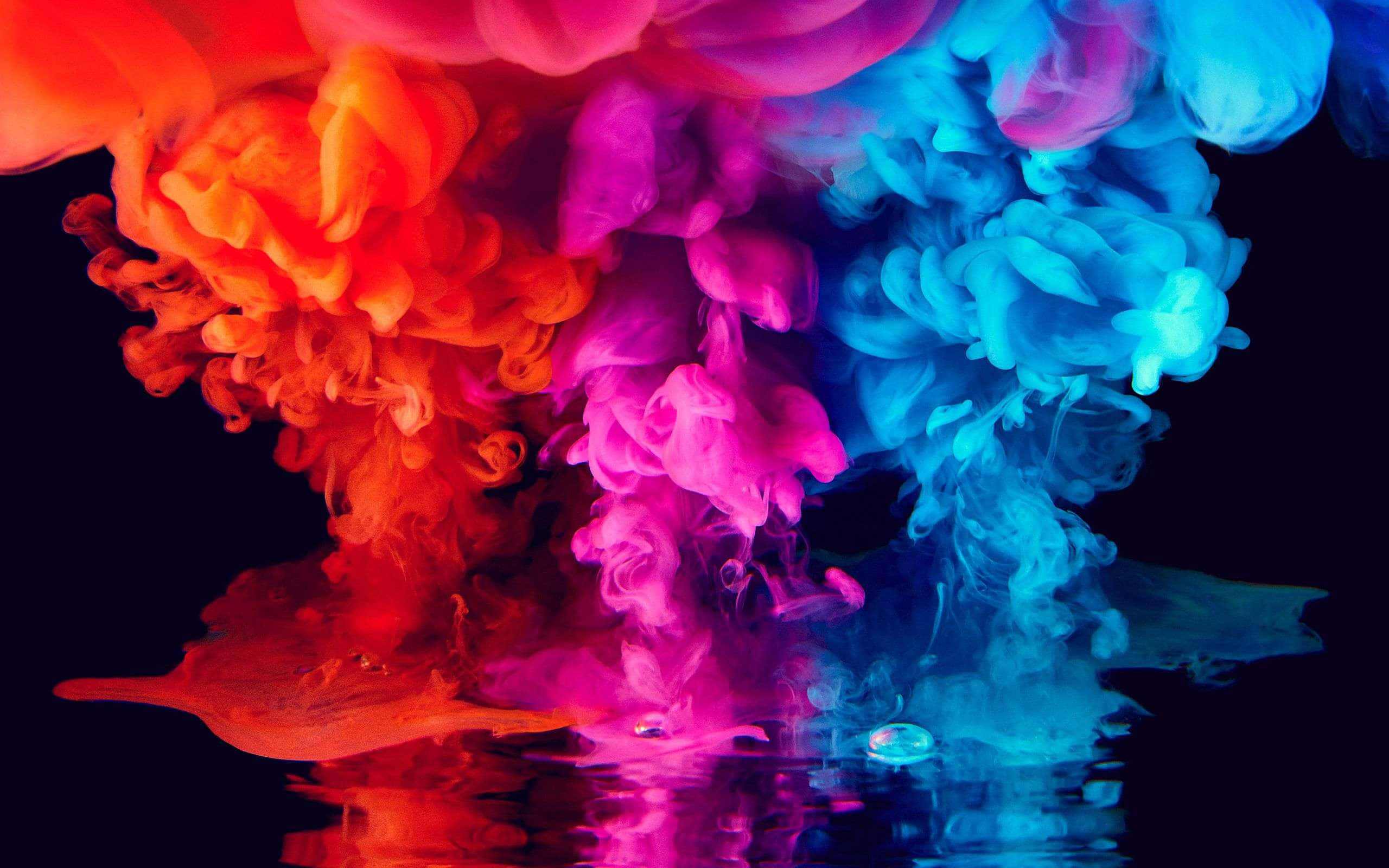 kaleidoscope of colors, vibrant red pink and blue inks, swirl dramatically in water, 2K Desktop Wallpaper