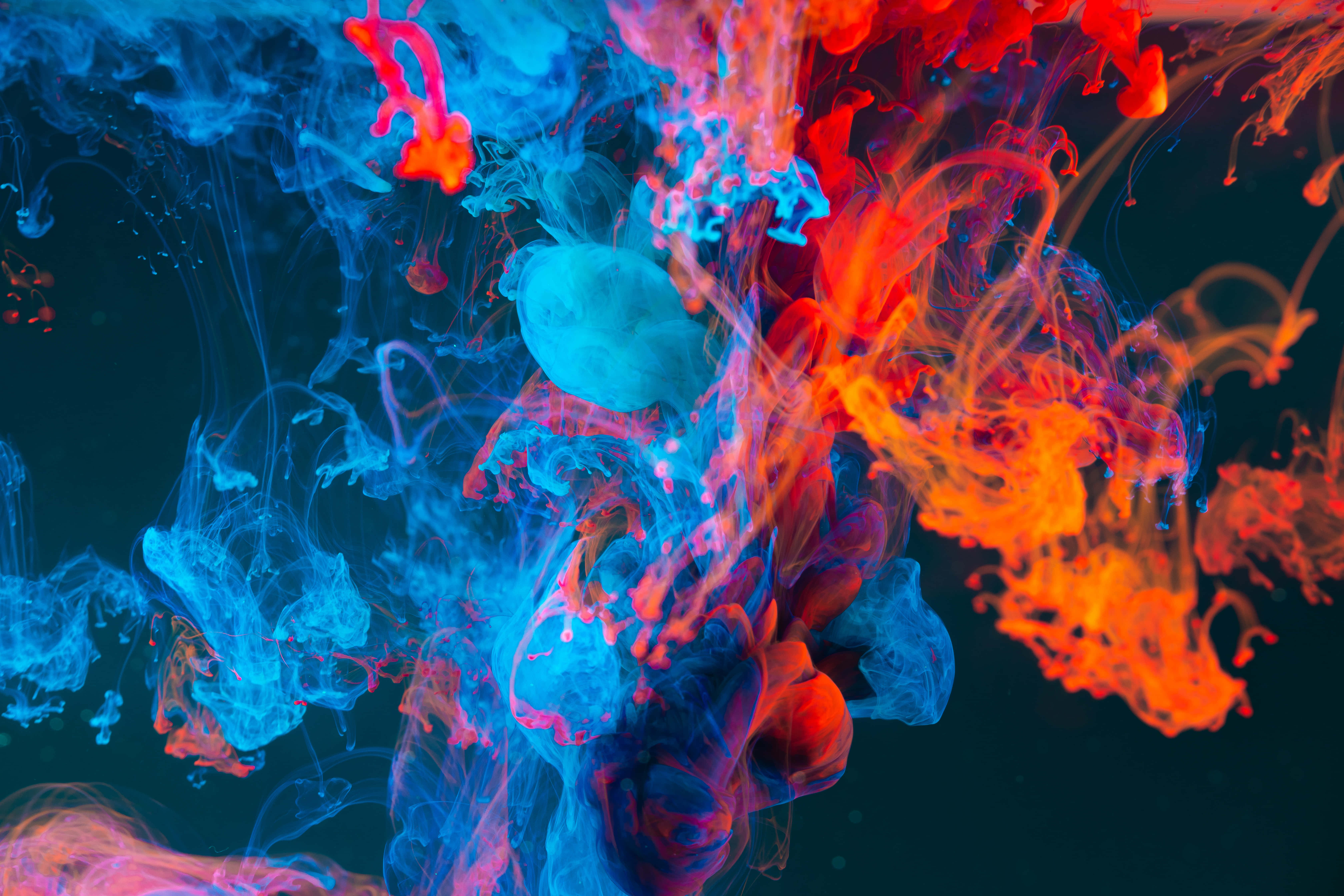 colorful smoke, vibrant blue, fiery orange, 5K Desktop Wallpaper
