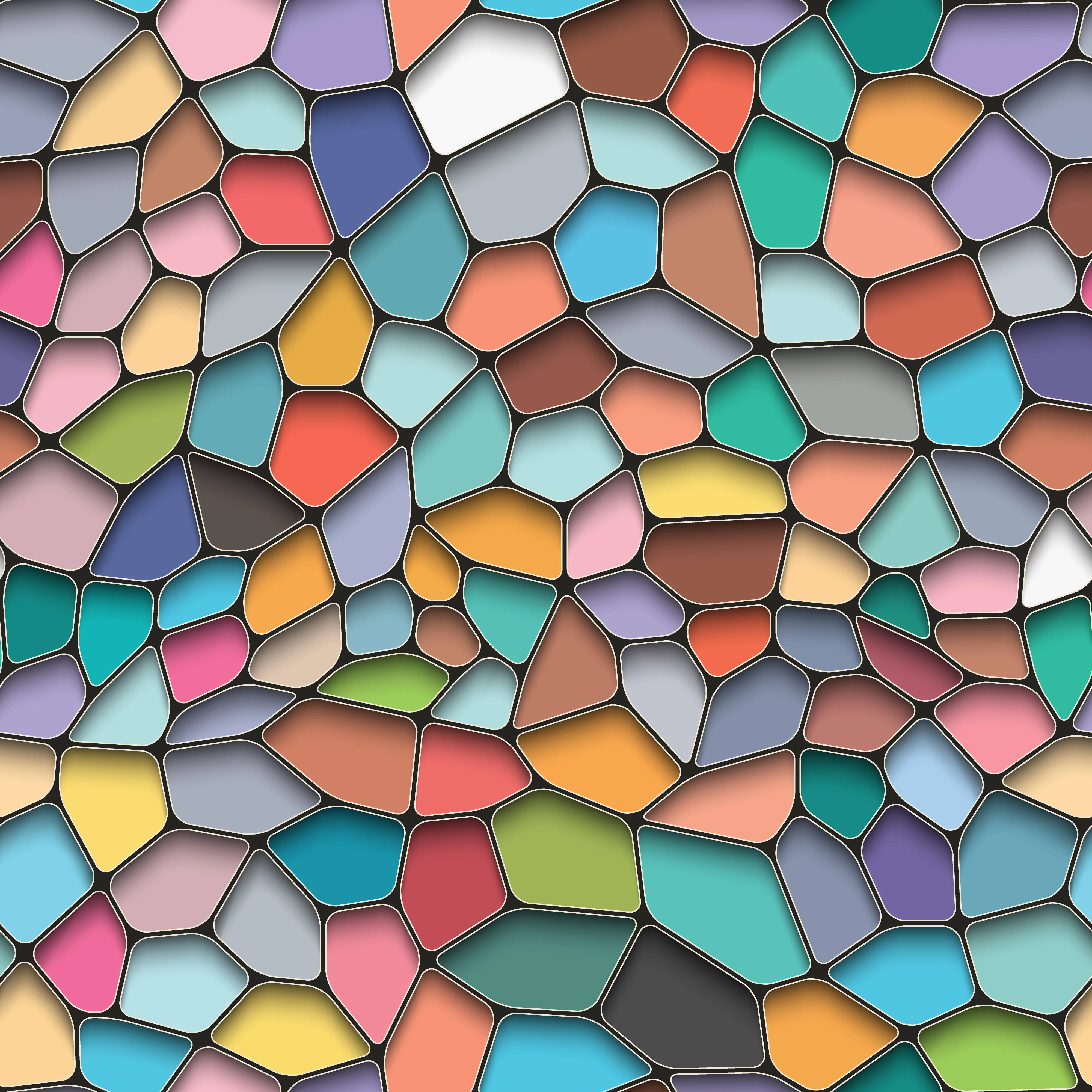 Colorful Seamless Mosaic, vibrant mosaic, irregularly shaped colorful tiles, 4K Desktop Wallpaper
