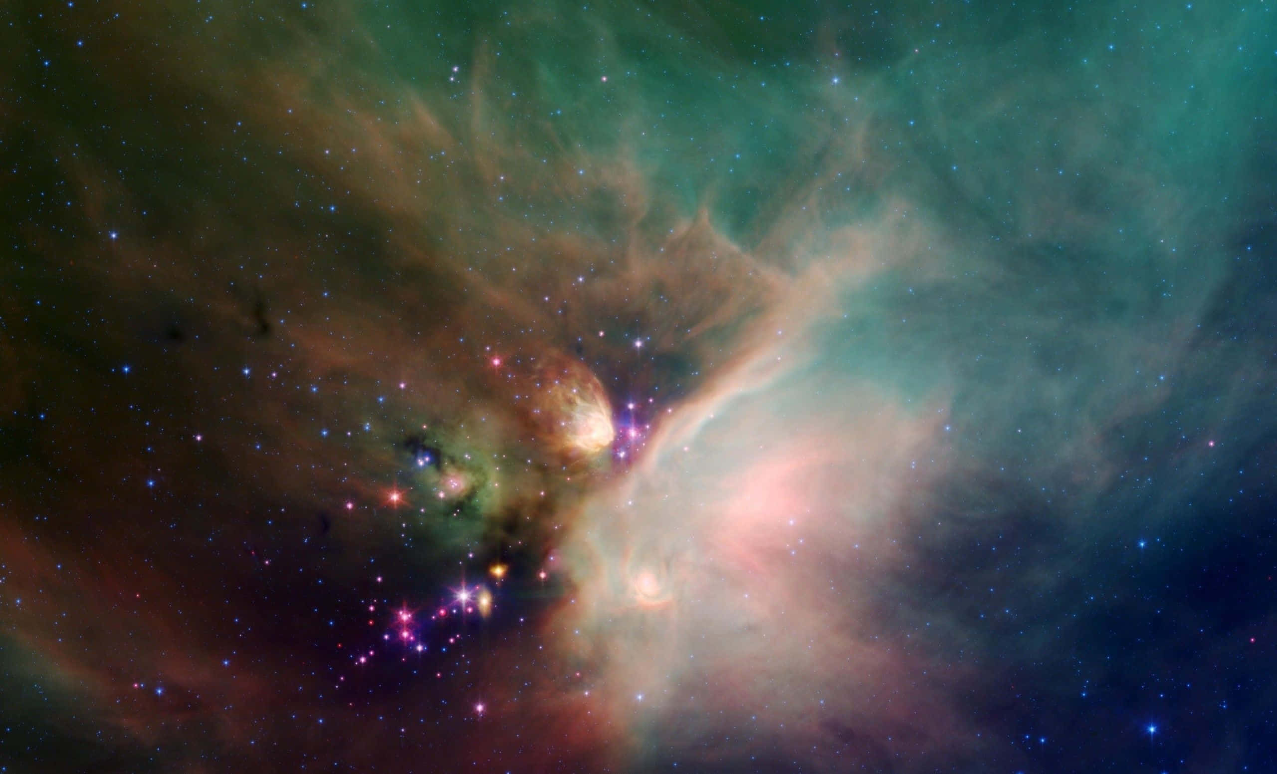 Colorful Space, teal, orange, 2K Desktop Wallpaper