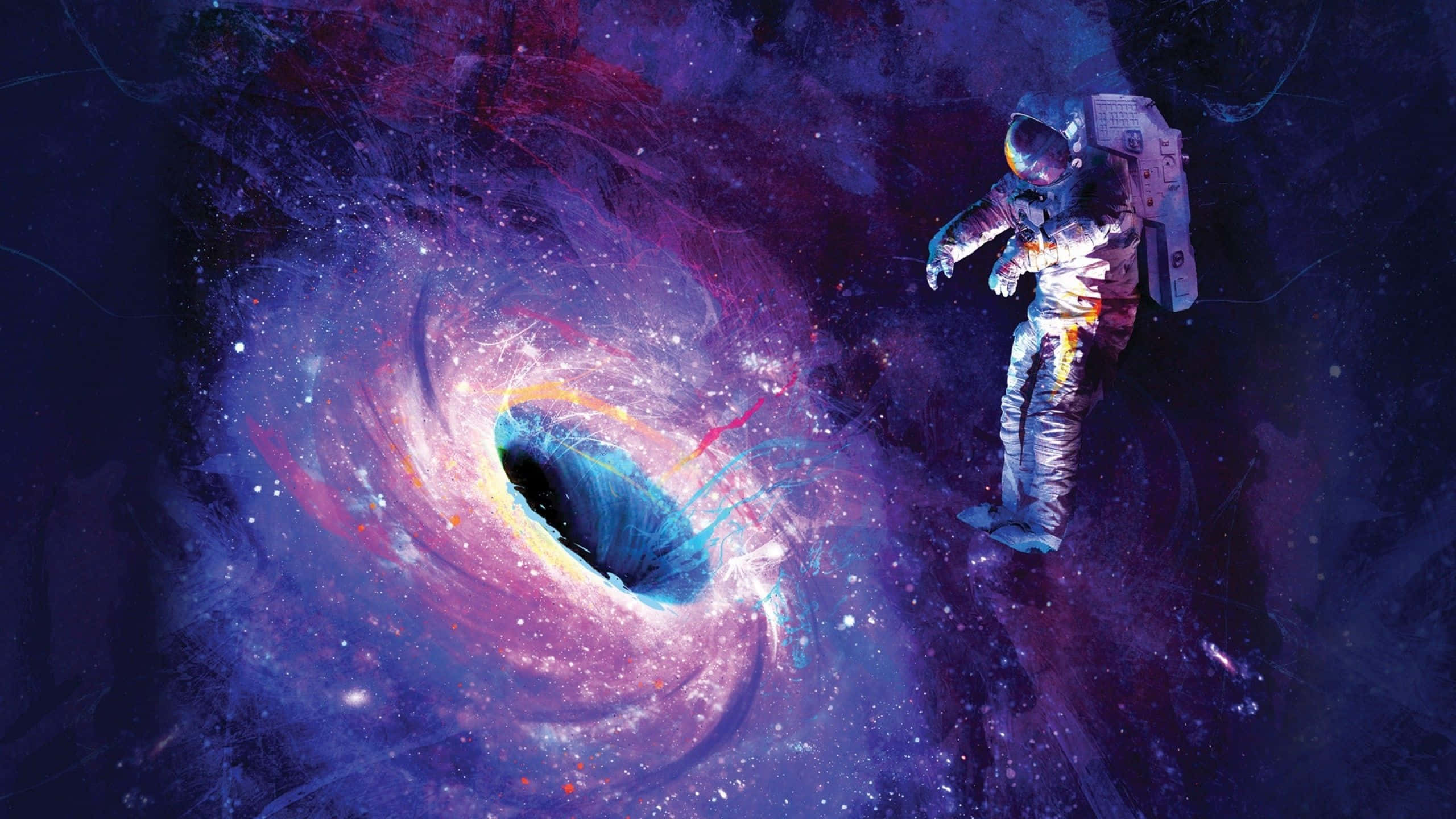 Colorful Space, astronaut, swirling cosmic vortex, 2K Desktop Wallpaper