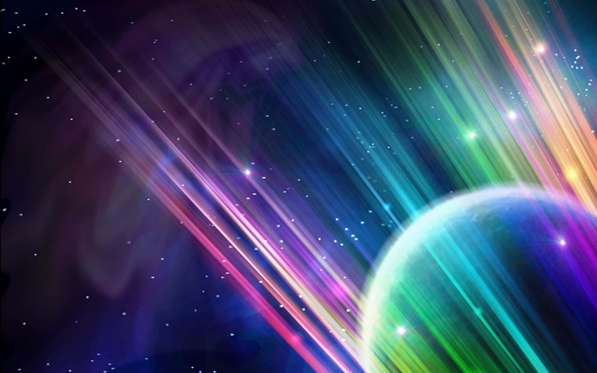 Colorful Space, glowing planet, rainbow light, Full HD Desktop Wallpaper
