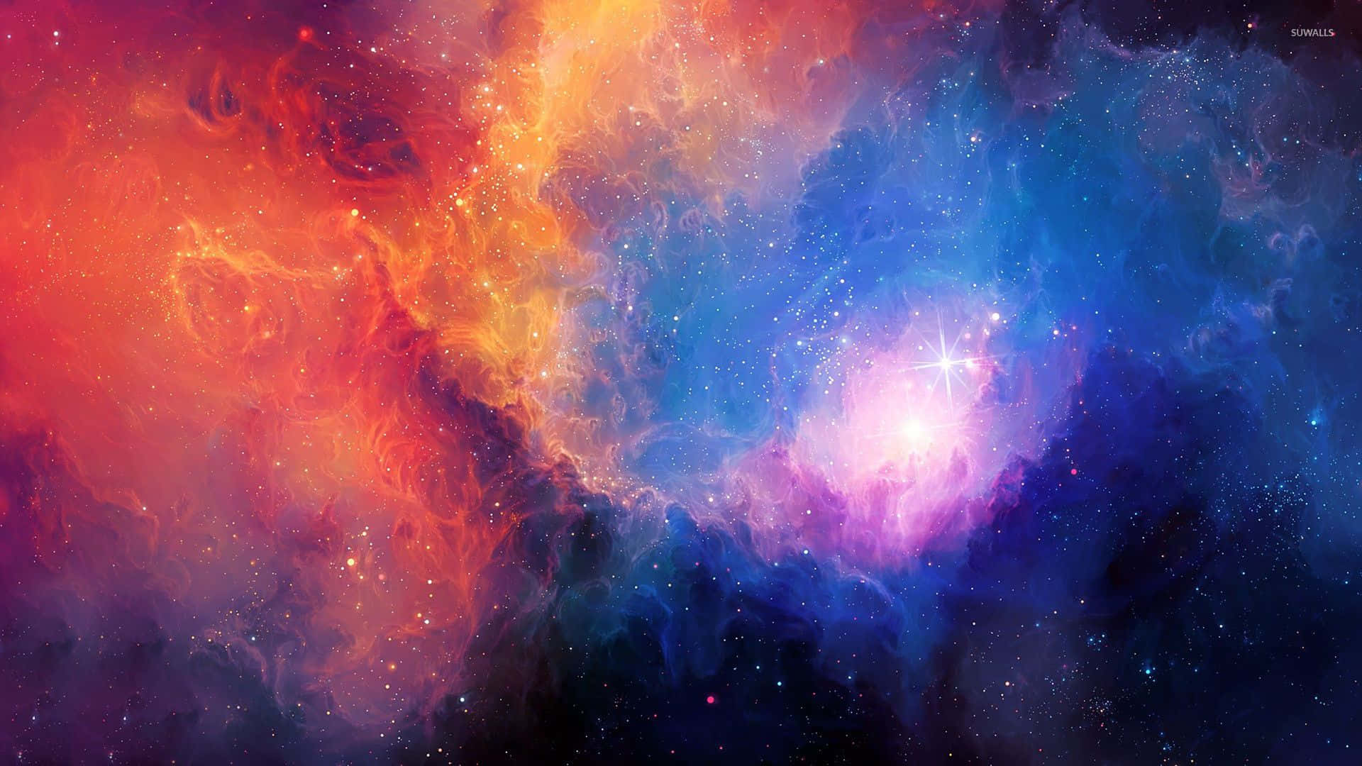Colorful Space, cosmic nebula, fiery orange, Full HD Desktop Wallpaper