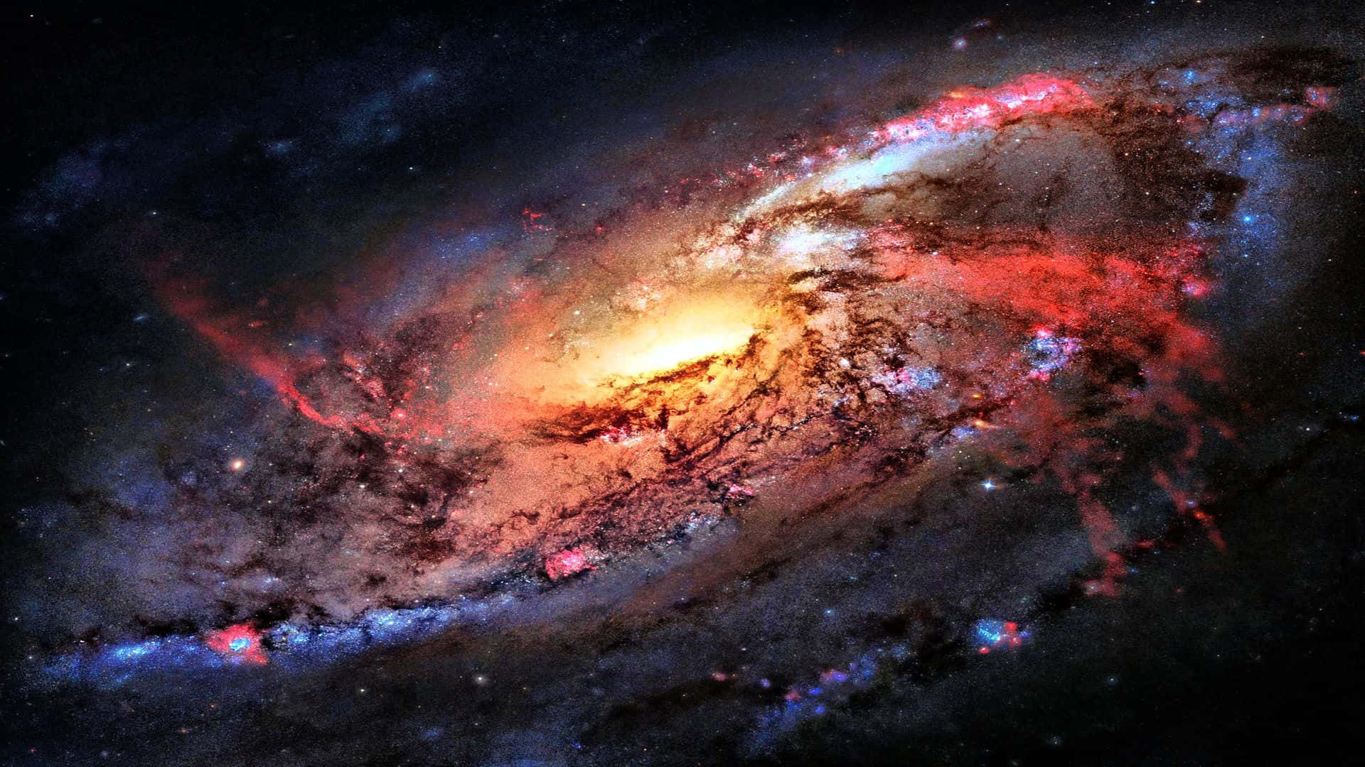 vibrant spiral galaxy, fiery reds, golds, Full HD Desktop Wallpaper