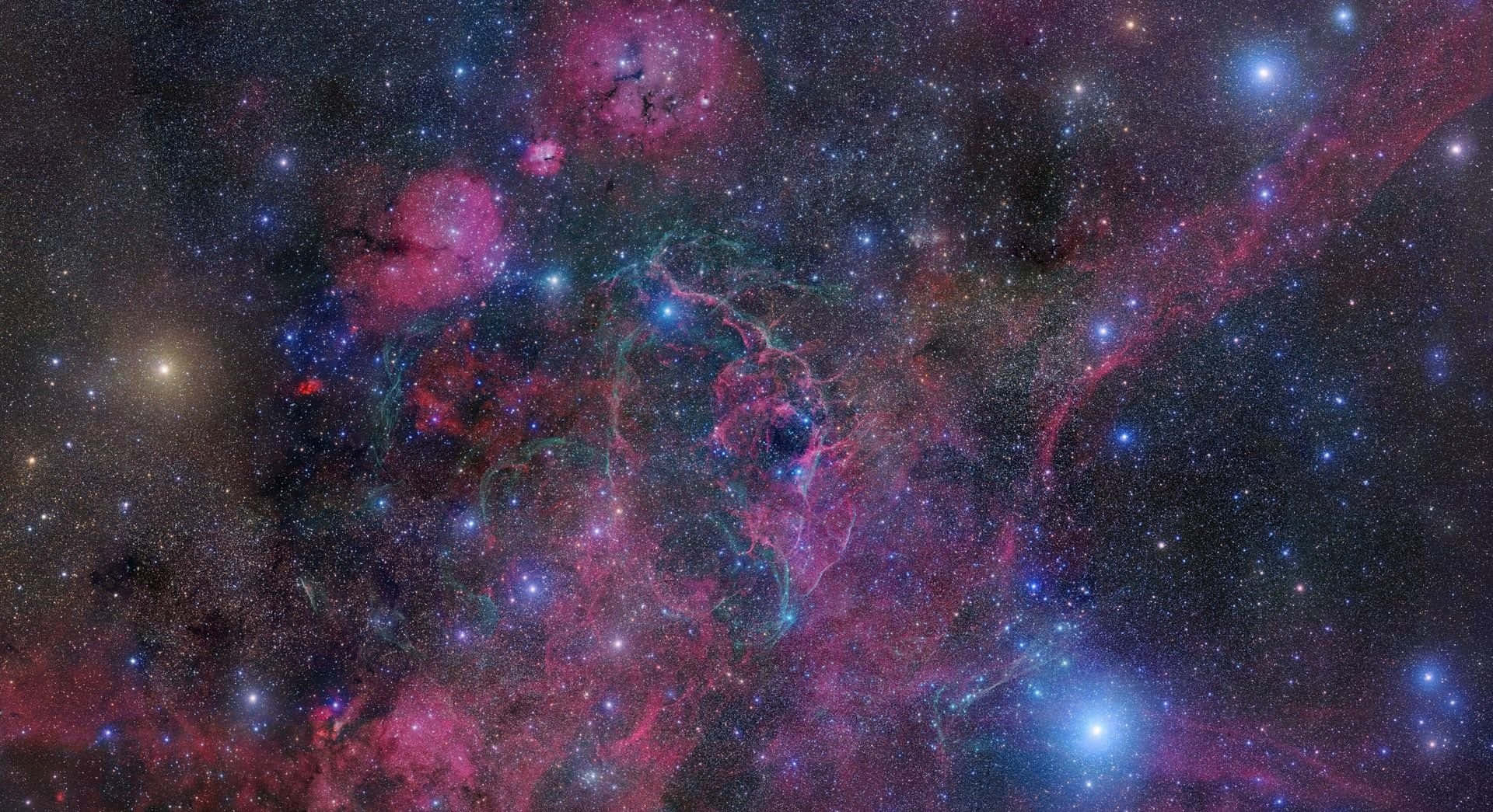 Colorful Space, glowing pink and blue nebulae, countless stars, Full HD Desktop Wallpaper