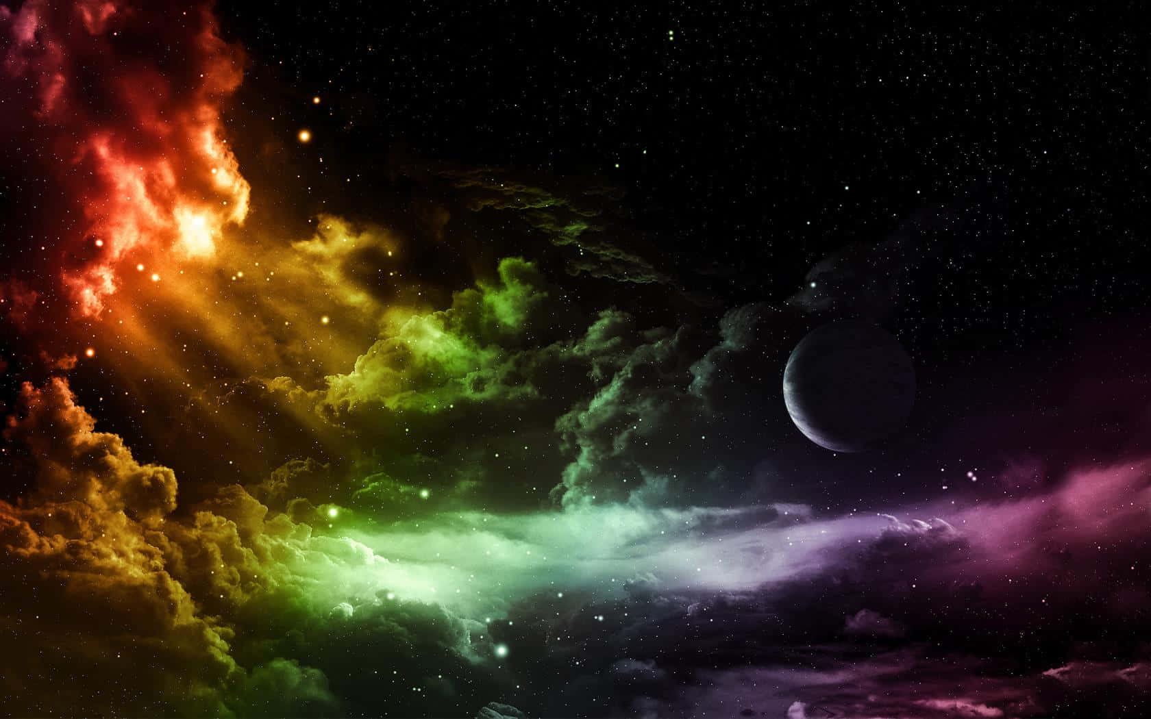cosmic nebula, fiery red orange, electric green, HD Desktop Wallpaper