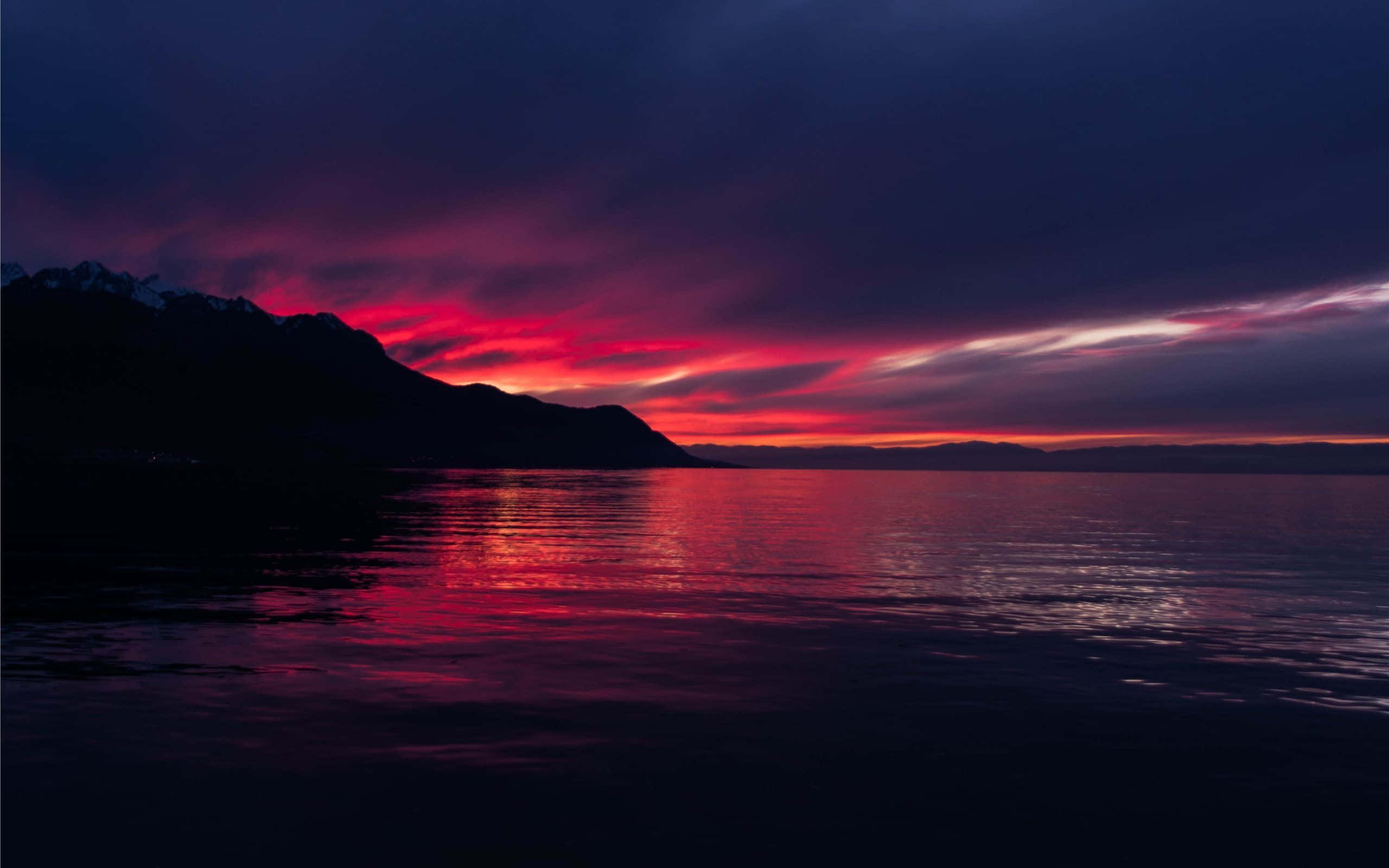 Colorful Sunset, twilight sky, fiery red and purple clouds, 2K Desktop Wallpaper