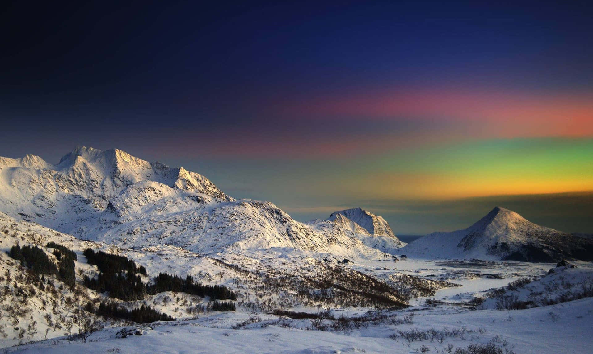 Colorful Sunset, aurora borealis, twilight sky, Full HD Desktop Wallpaper