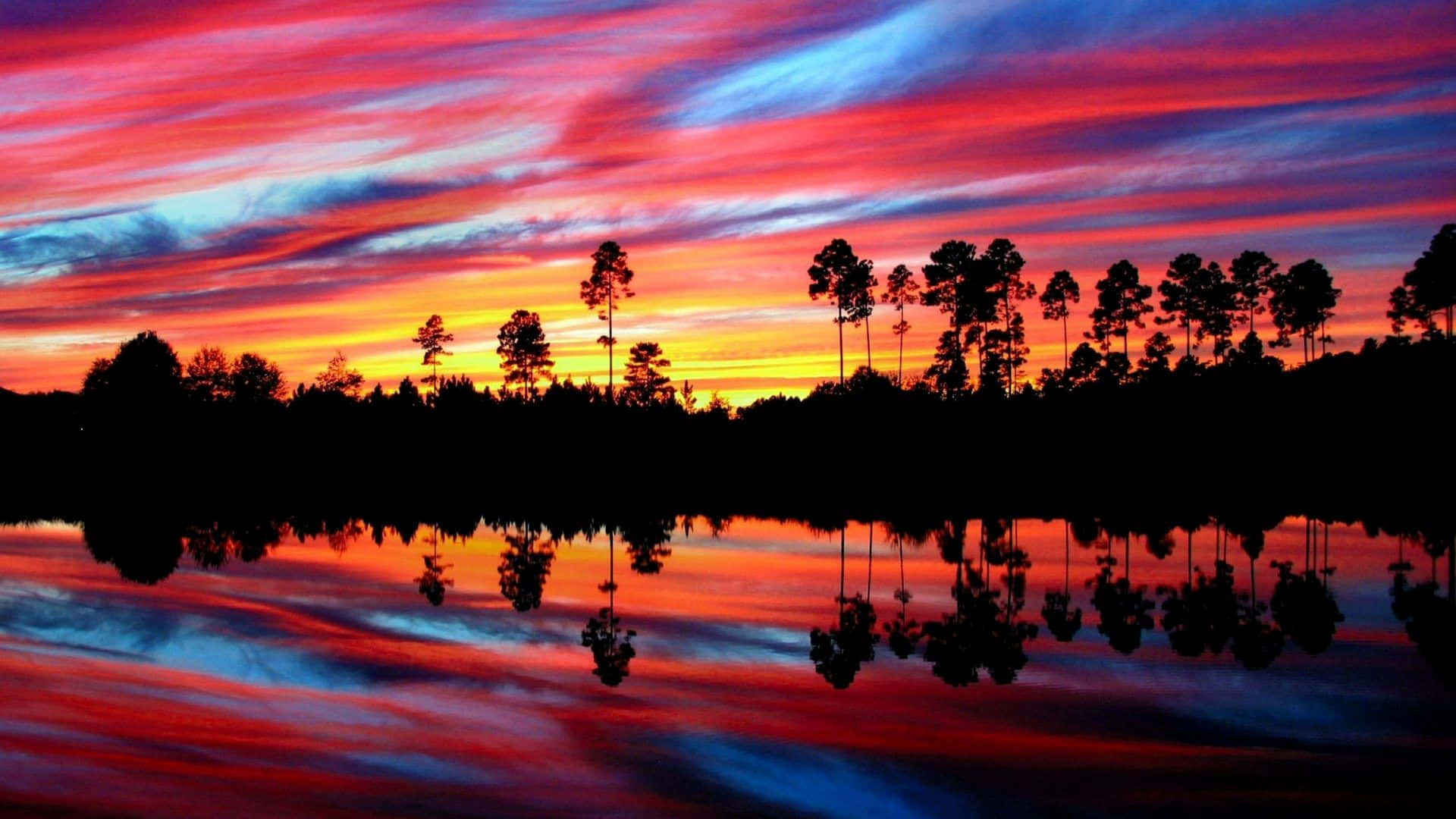 Colorful Sunset, Ocean, Fiery reds, Full HD Desktop Wallpaper