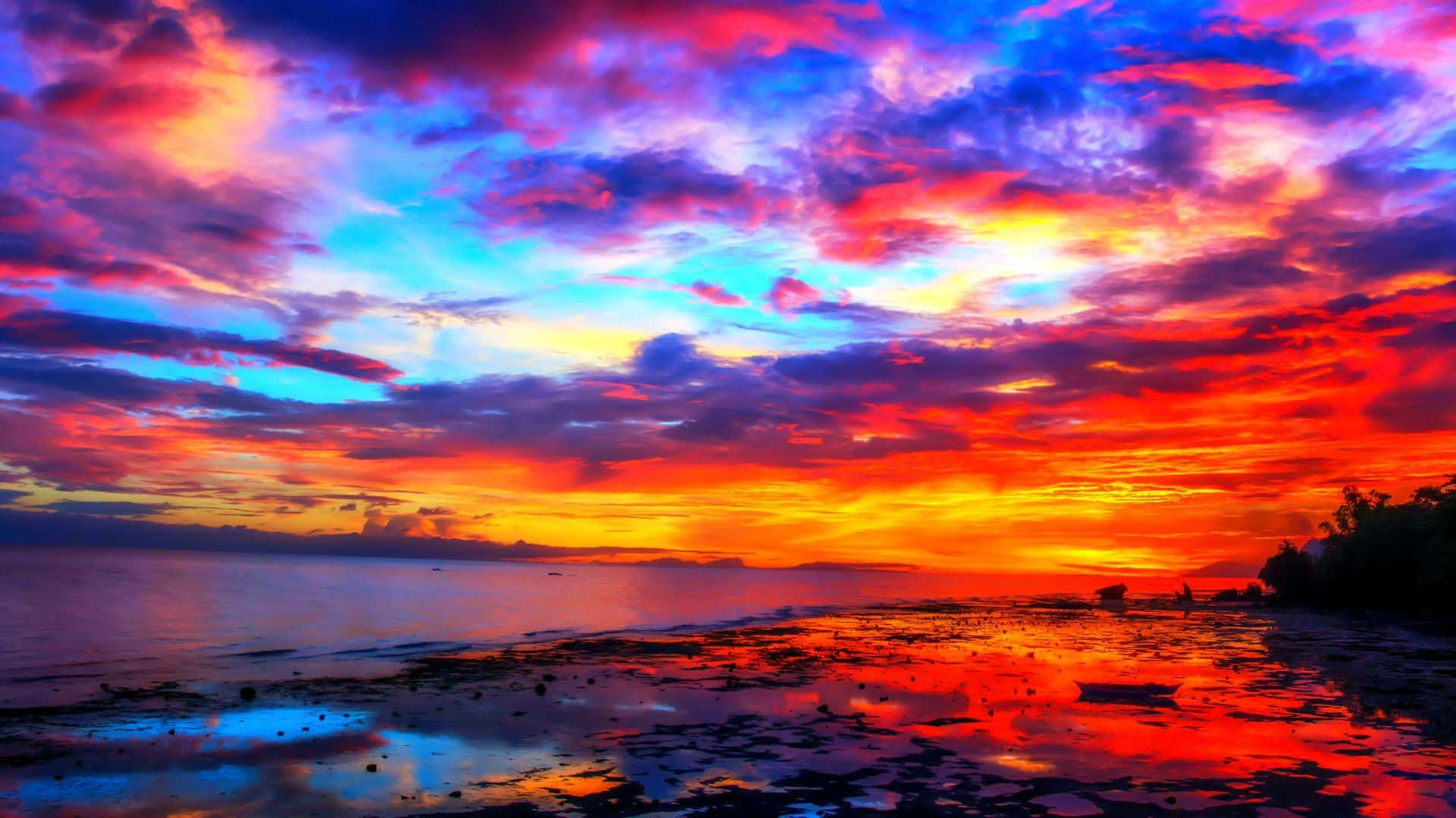 Colorful Sunset, fiery oranges, deep purples, Full HD Desktop Wallpaper