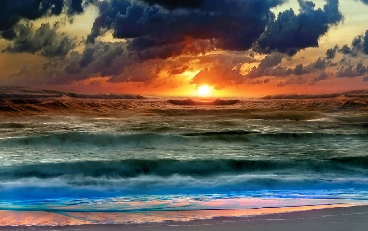 Colorful Sunset, sunset, ocean waves, HD Desktop Wallpaper